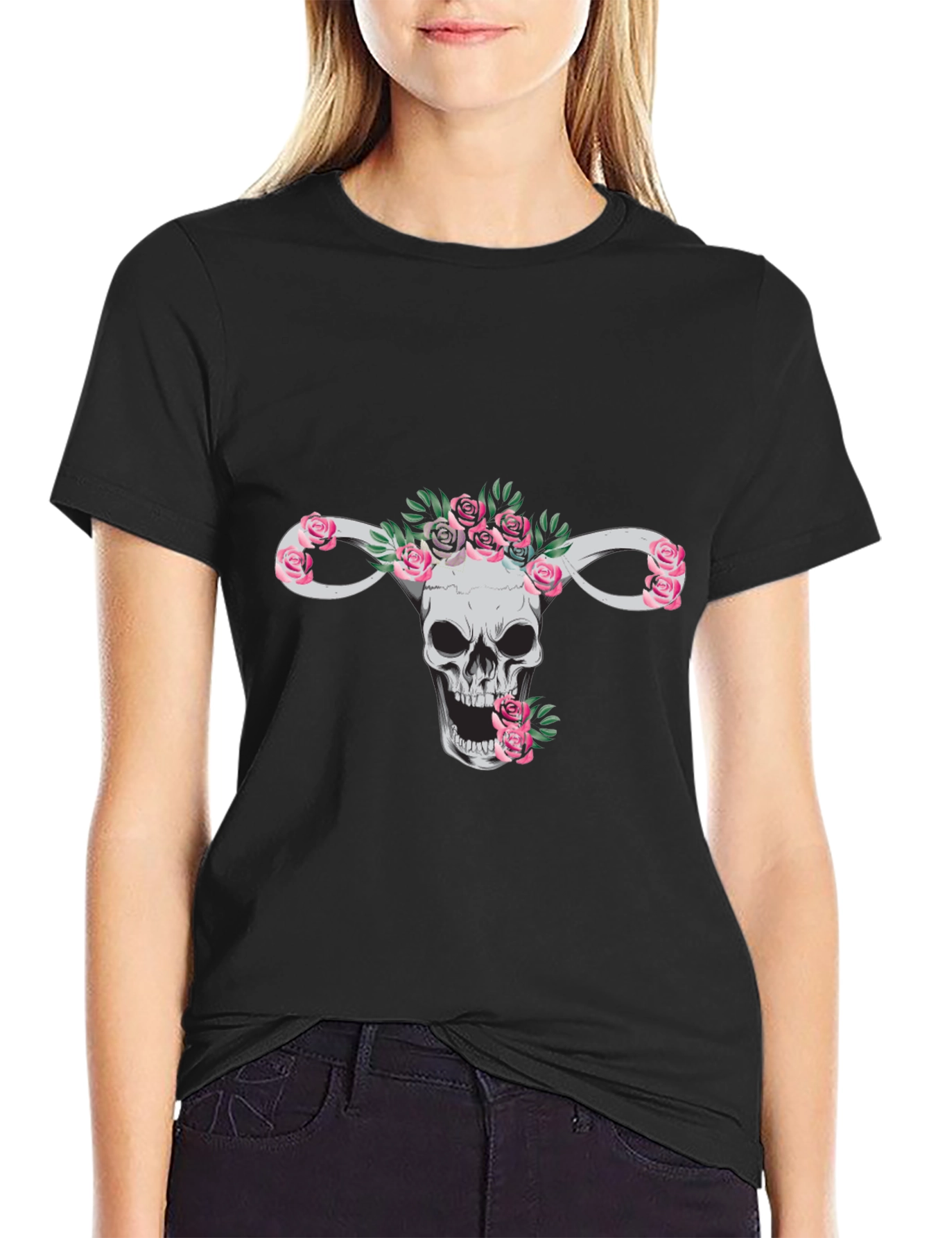 Floral Skull Uterus T-Shirt - Anatomy Tee