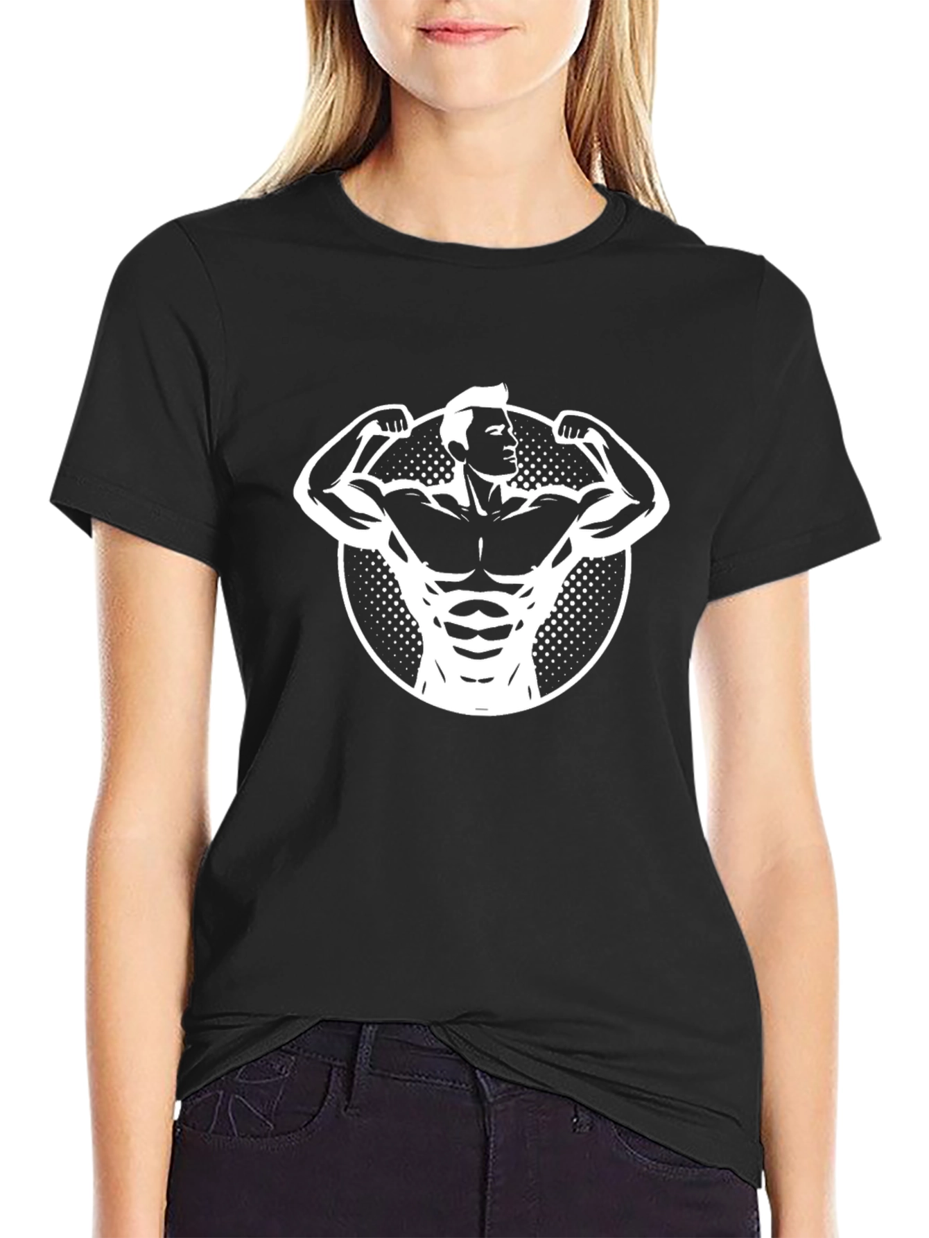 Black T-Shirt with Bodybuilder Graphic