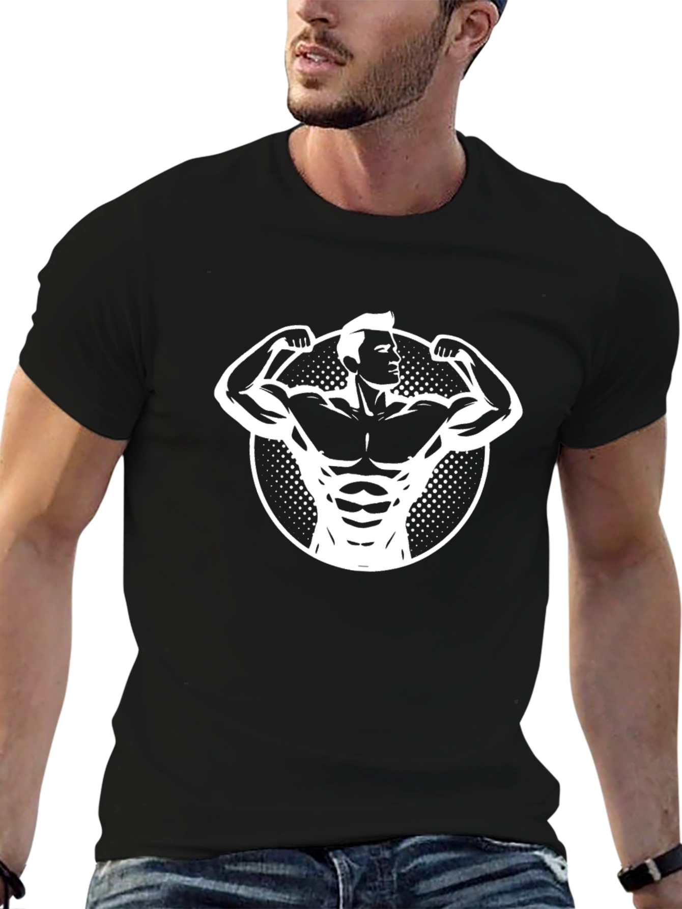 Black T-Shirt with Bodybuilder Graphic