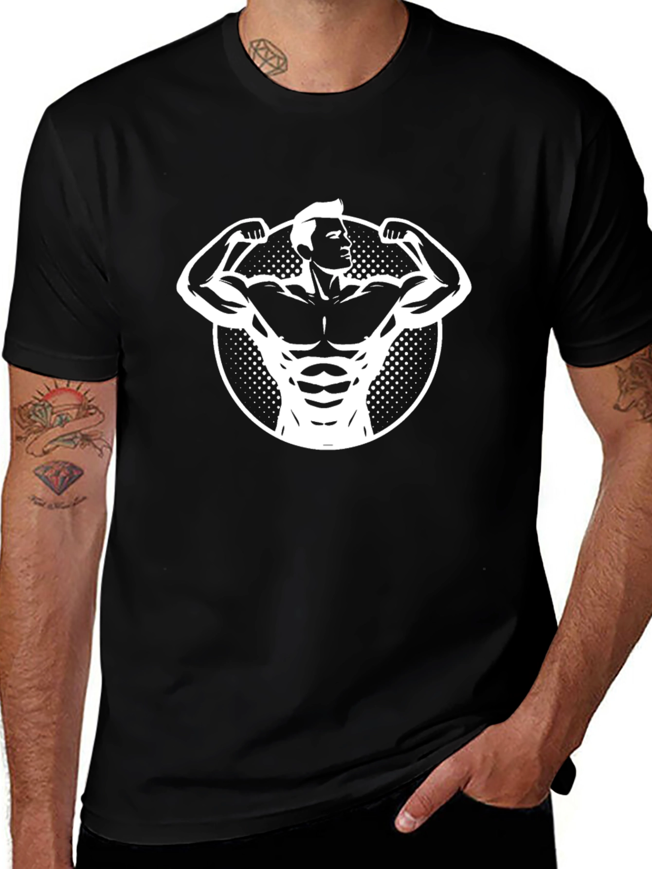 Black T-Shirt with Bodybuilder Graphic