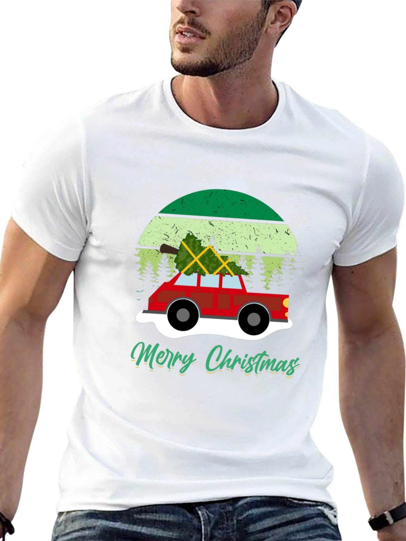 Merry Christmas Car T-Shirt - Holiday Tee
