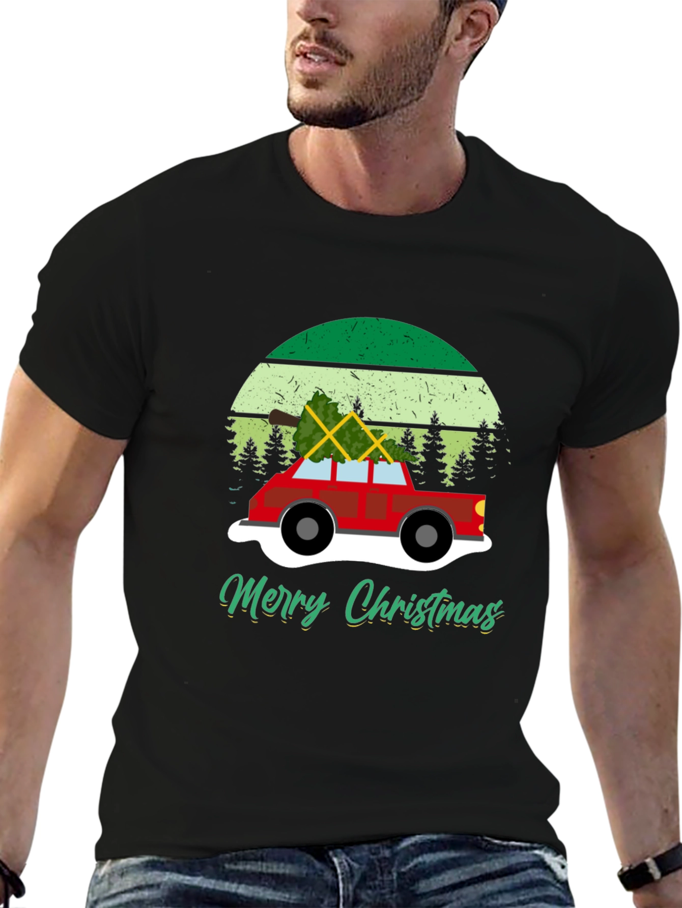 Merry Christmas Car T-Shirt - Holiday Tee