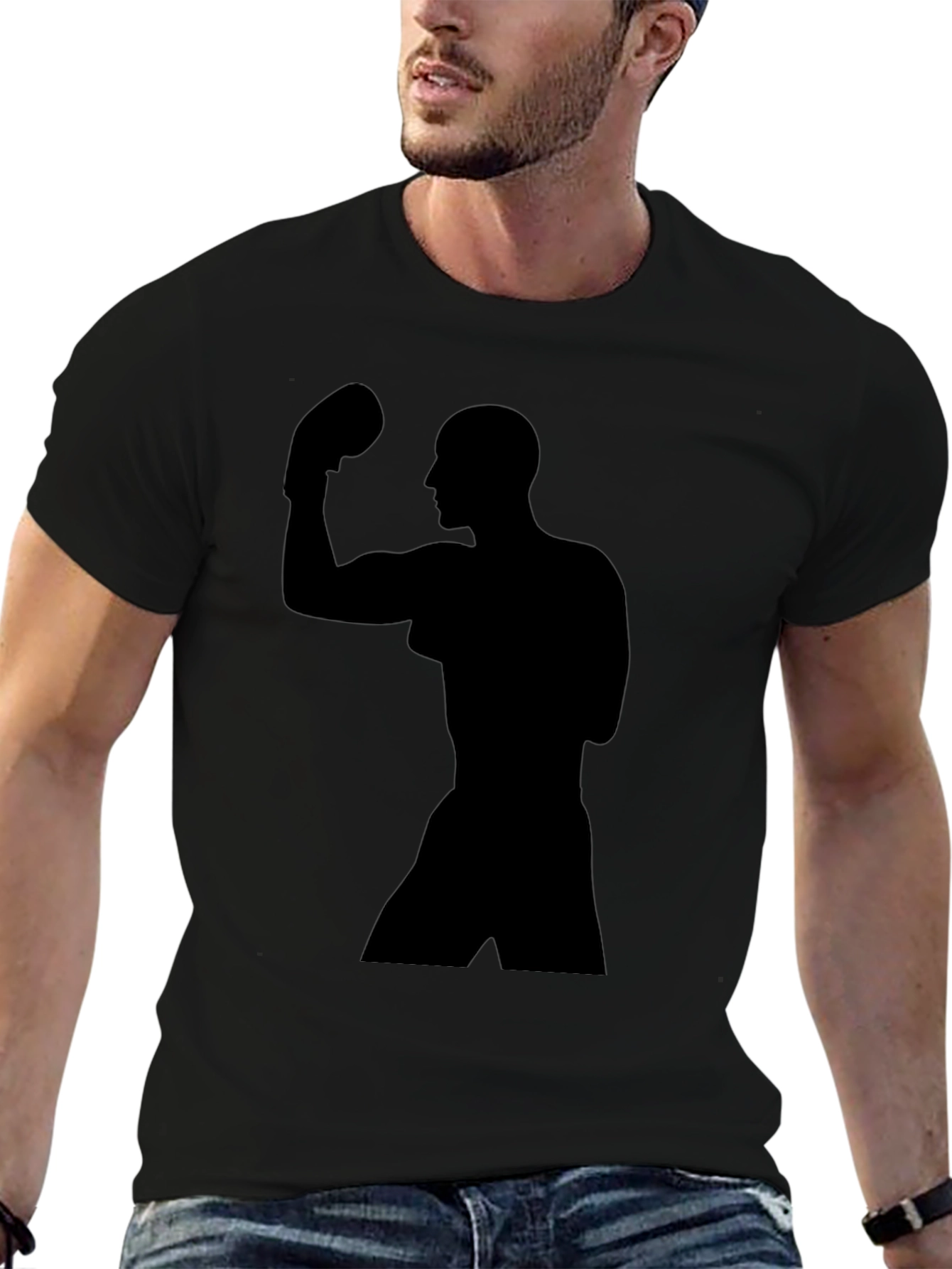 Black Boxer Silhouette Graphic Tee - Athletic Style