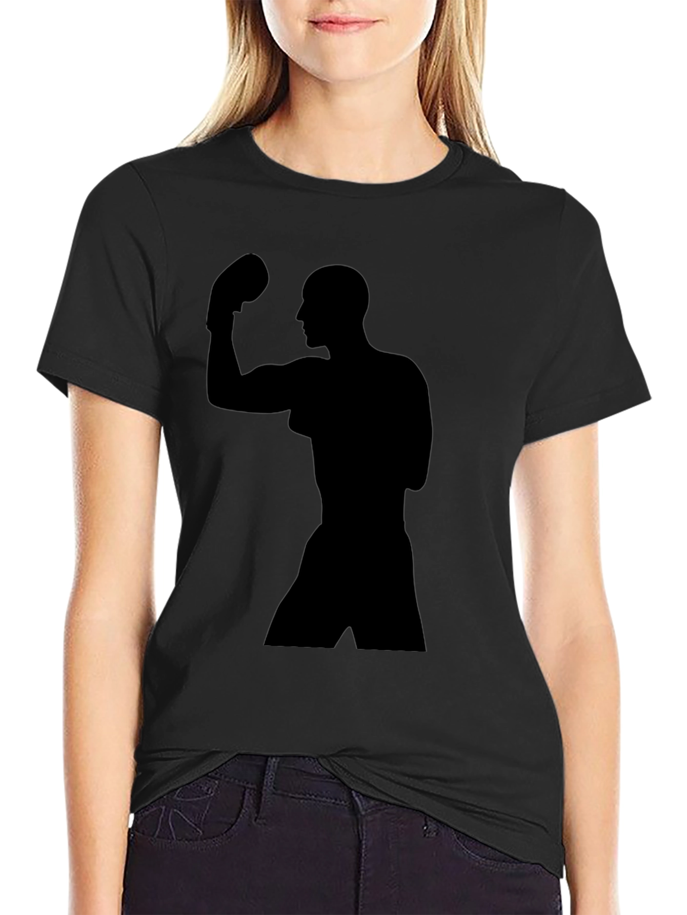 Black Boxer Silhouette Graphic Tee - Athletic Style