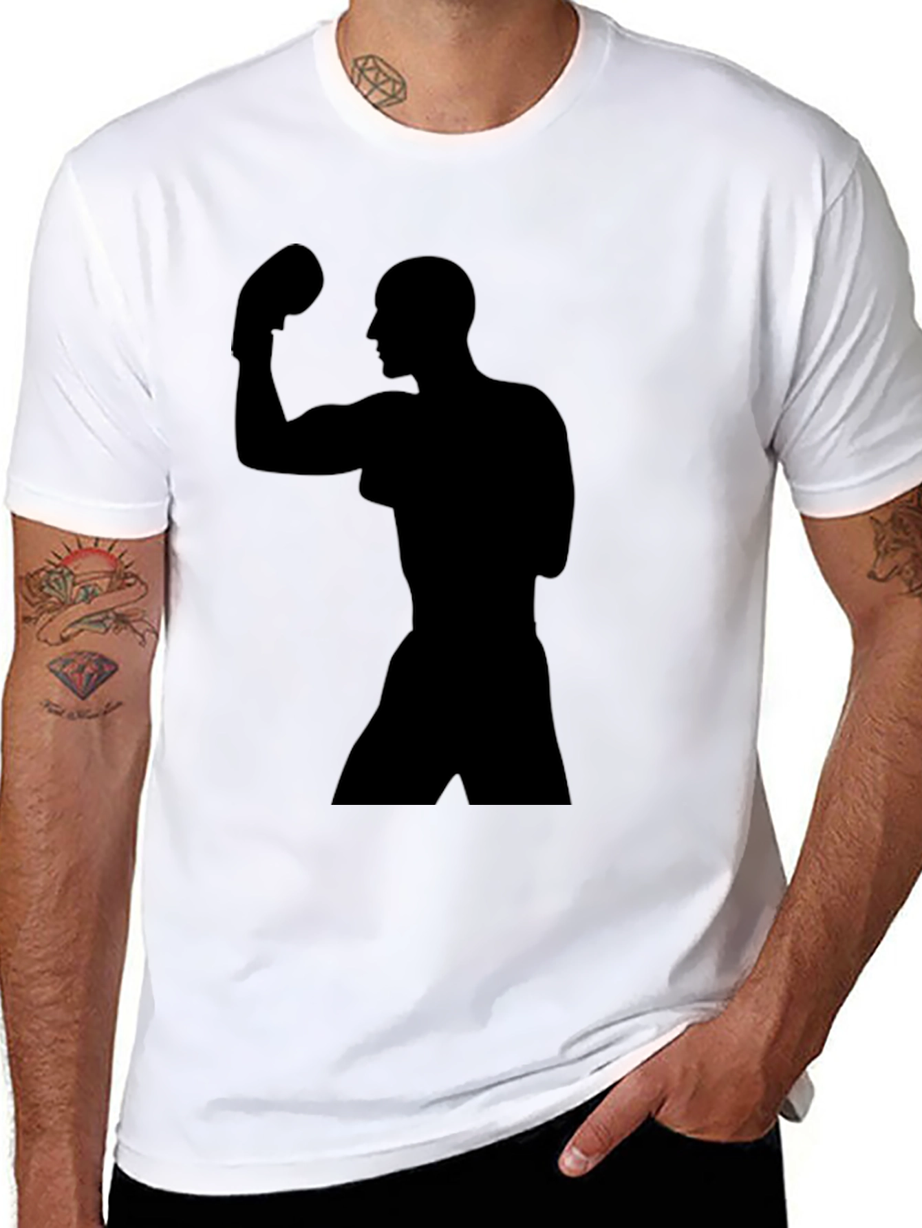 Black Boxer Silhouette Graphic Tee - Athletic Style
