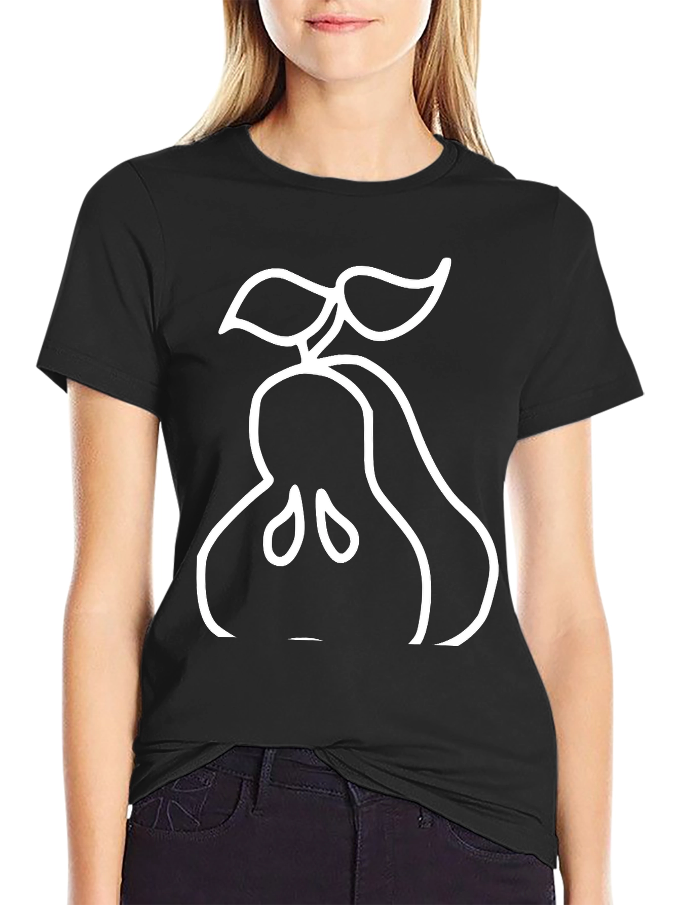 Pear Outline Graphic Black Tee