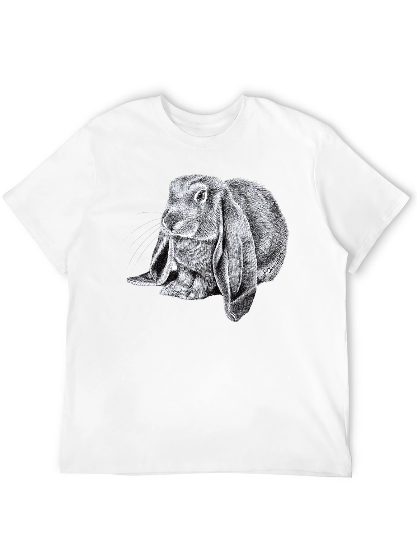 Cute Lop Rabbit Graphic Tee - Black Cotton T-Shirt