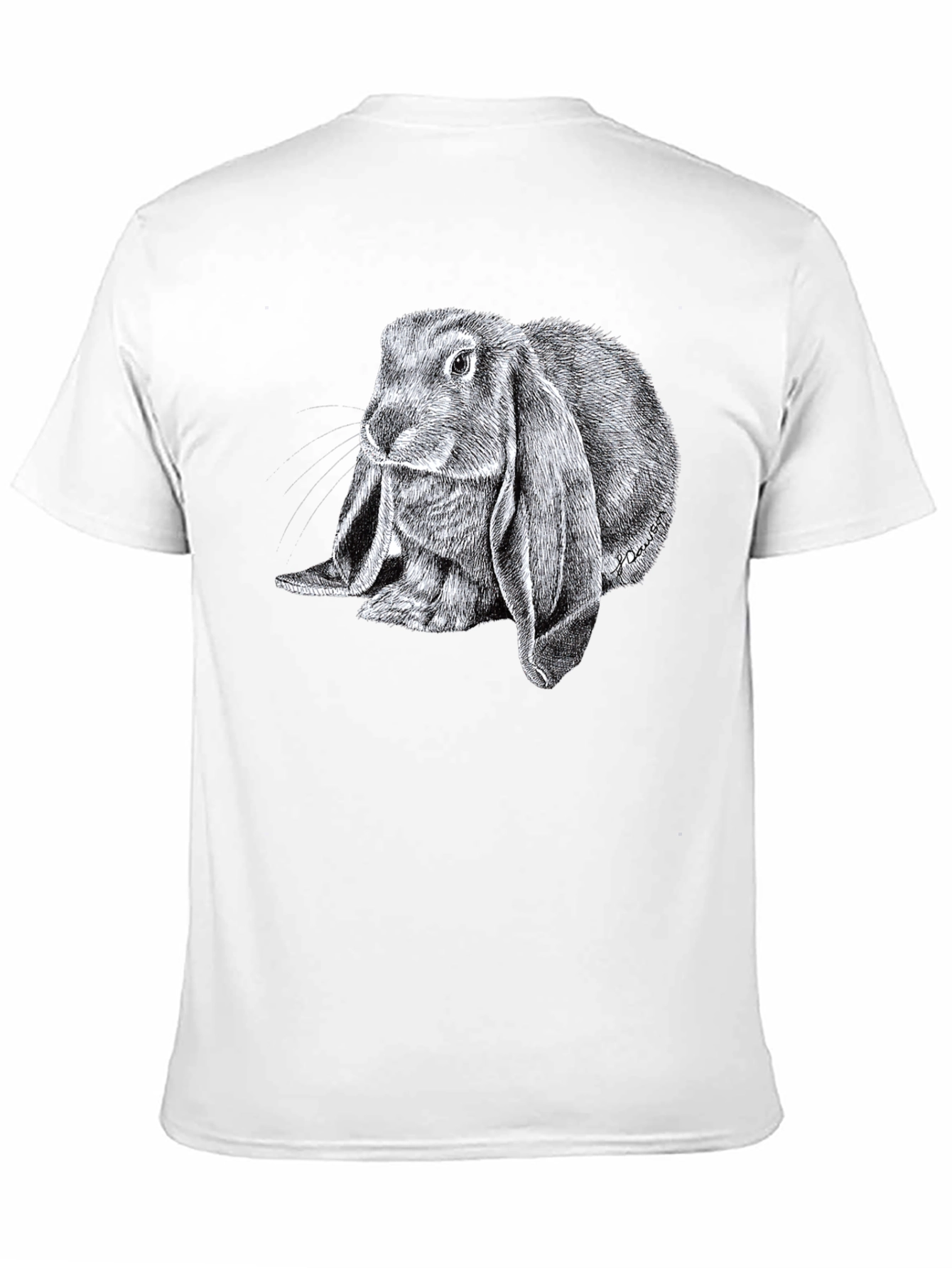 Cute Lop Rabbit Graphic Tee - Black Cotton T-Shirt
