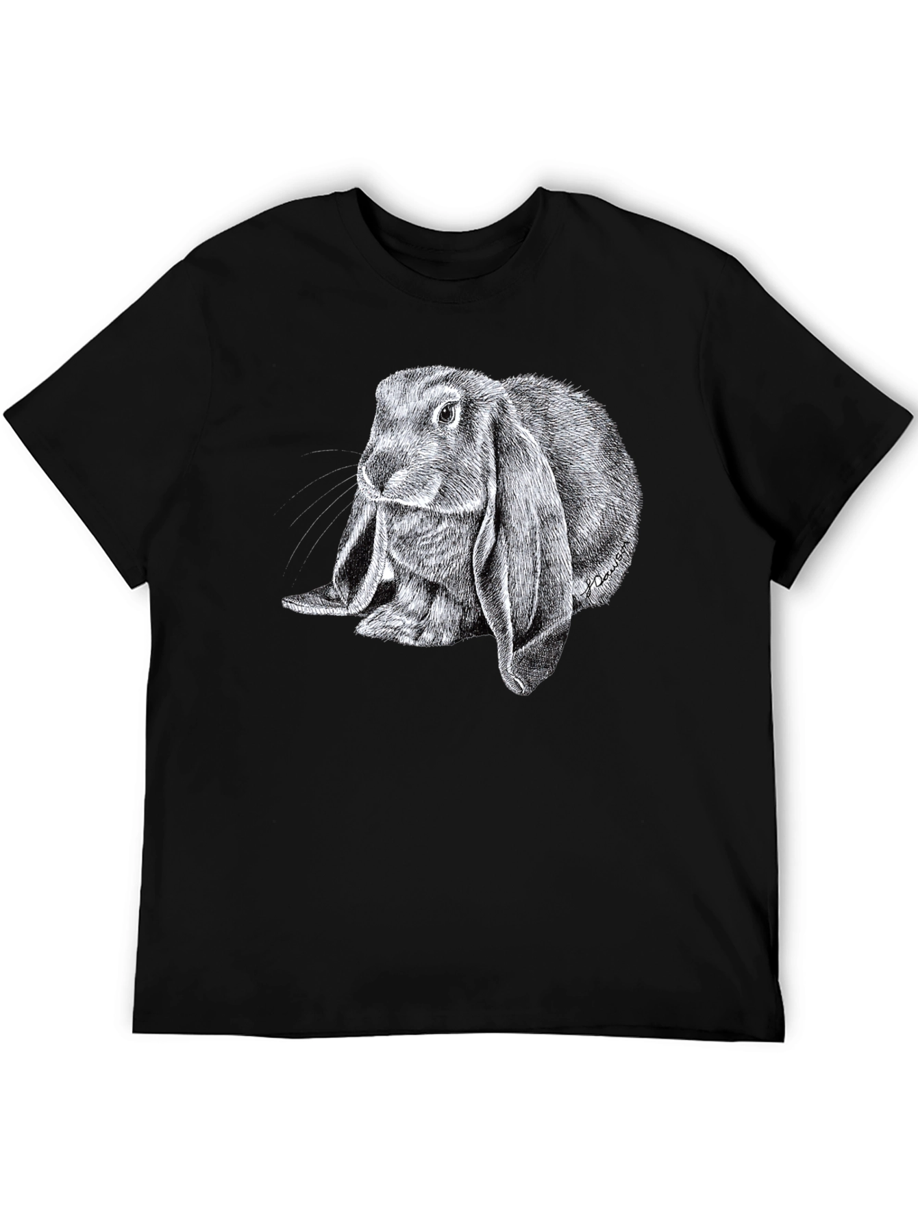 Cute Lop Rabbit Graphic Tee - Black Cotton T-Shirt
