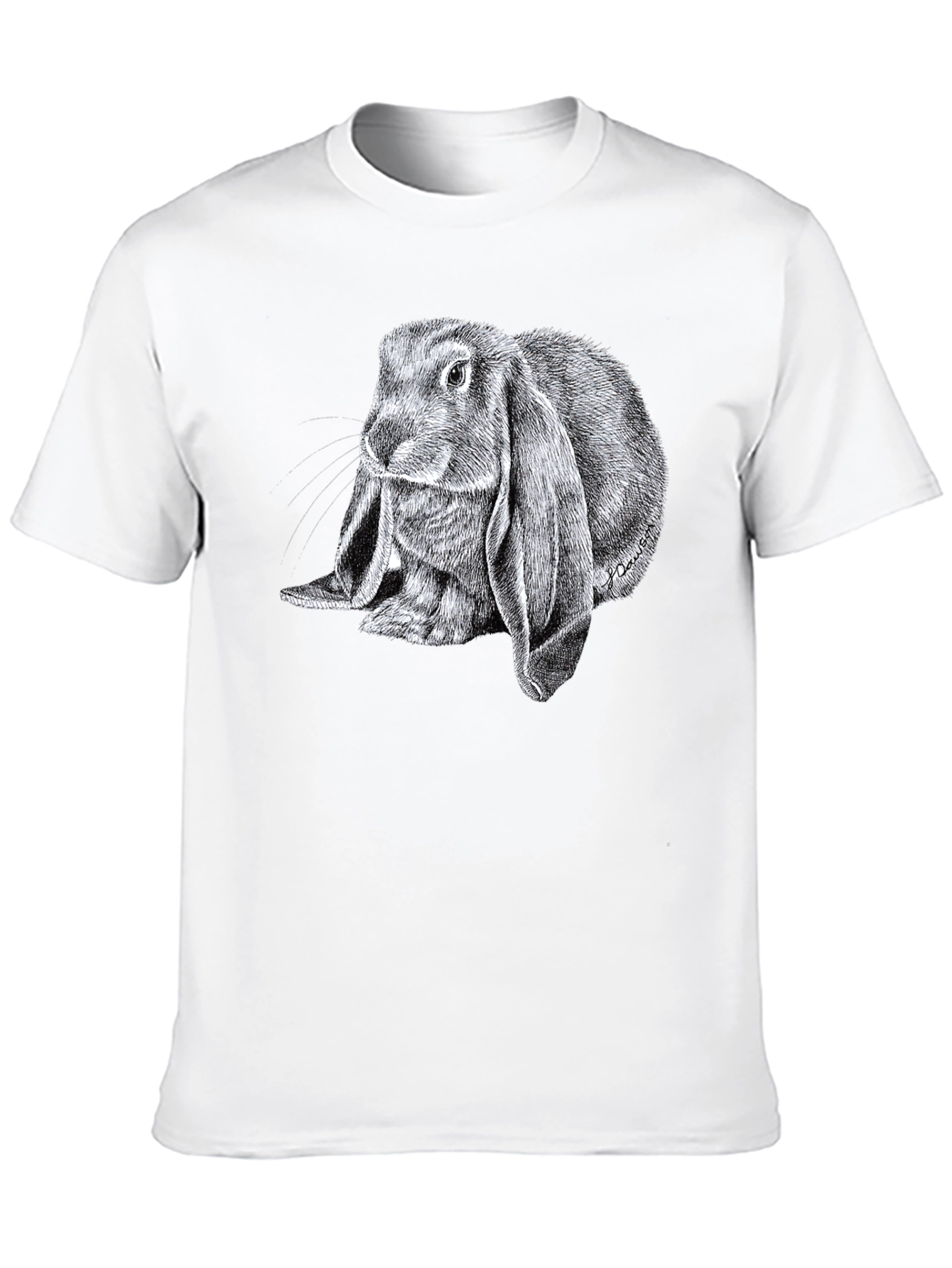 Cute Lop Rabbit Graphic Tee - Black Cotton T-Shirt
