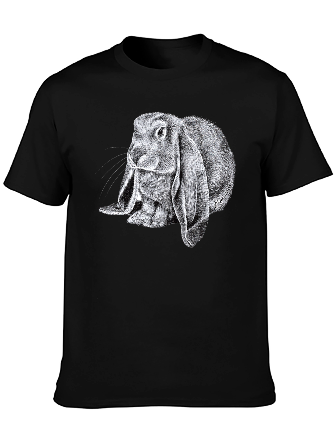 Cute Lop Rabbit Graphic Tee - Black Cotton T-Shirt