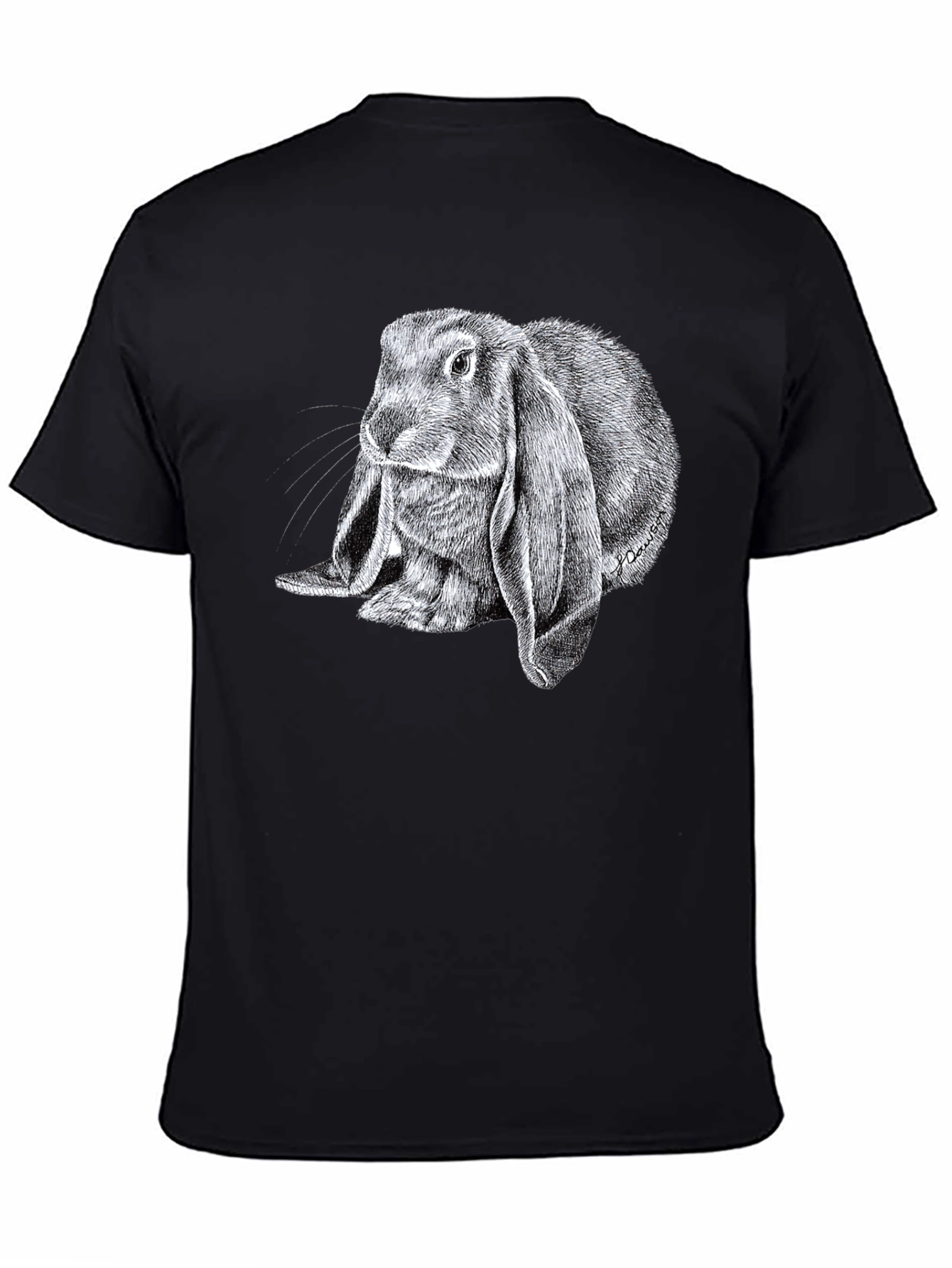 Cute Lop Rabbit Graphic Tee - Black Cotton T-Shirt