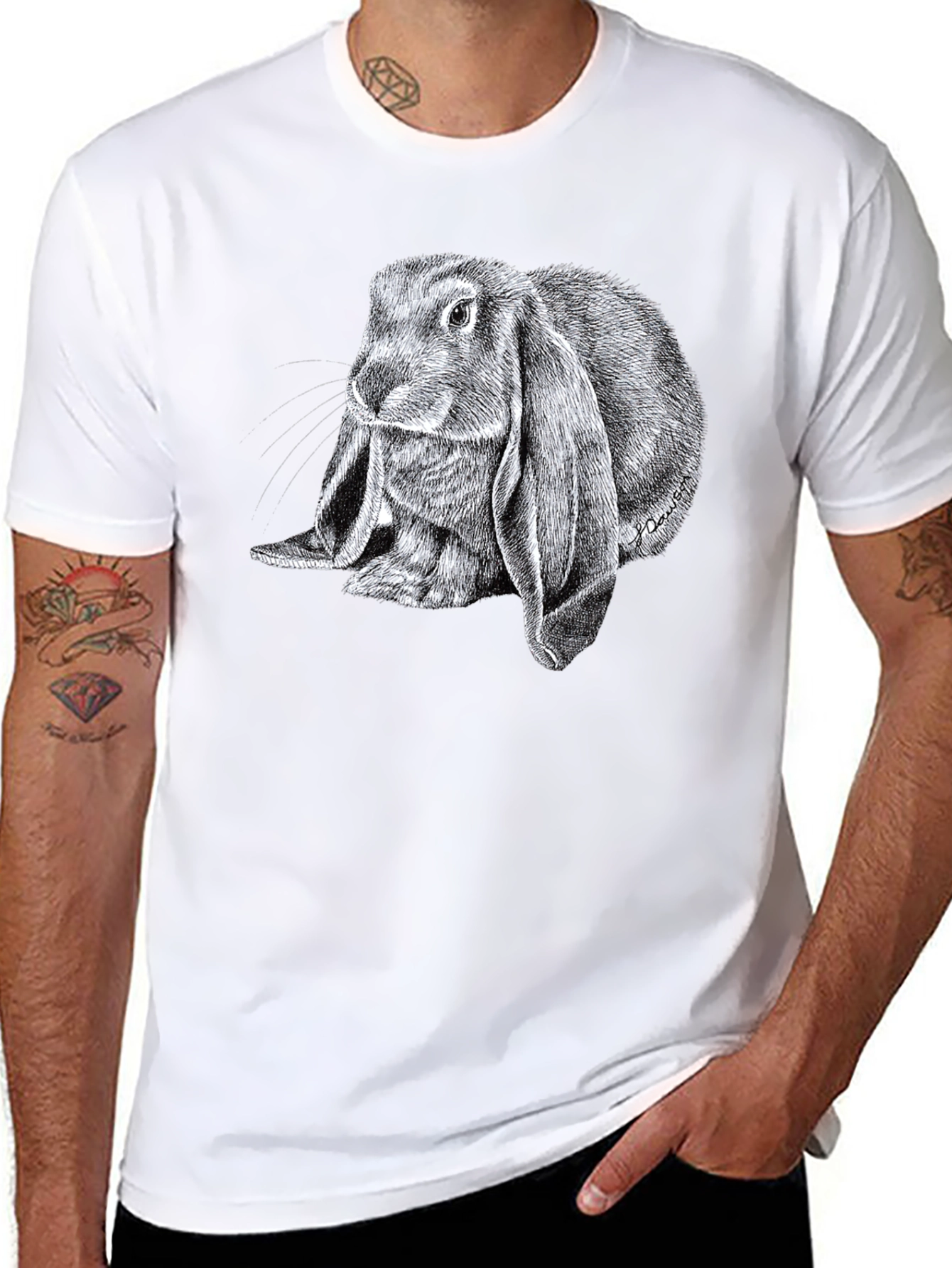 Cute Lop Rabbit Graphic Tee - Black Cotton T-Shirt