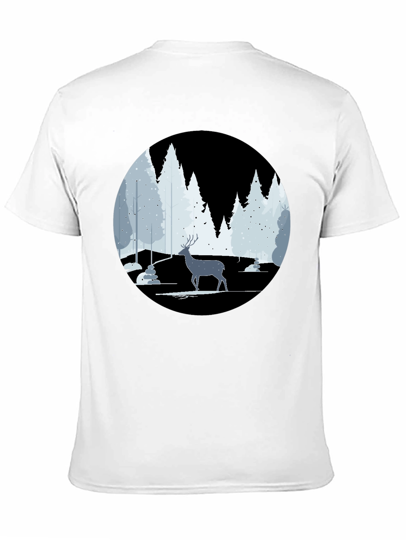 Winter Deer Scene Graphic Tee - Black