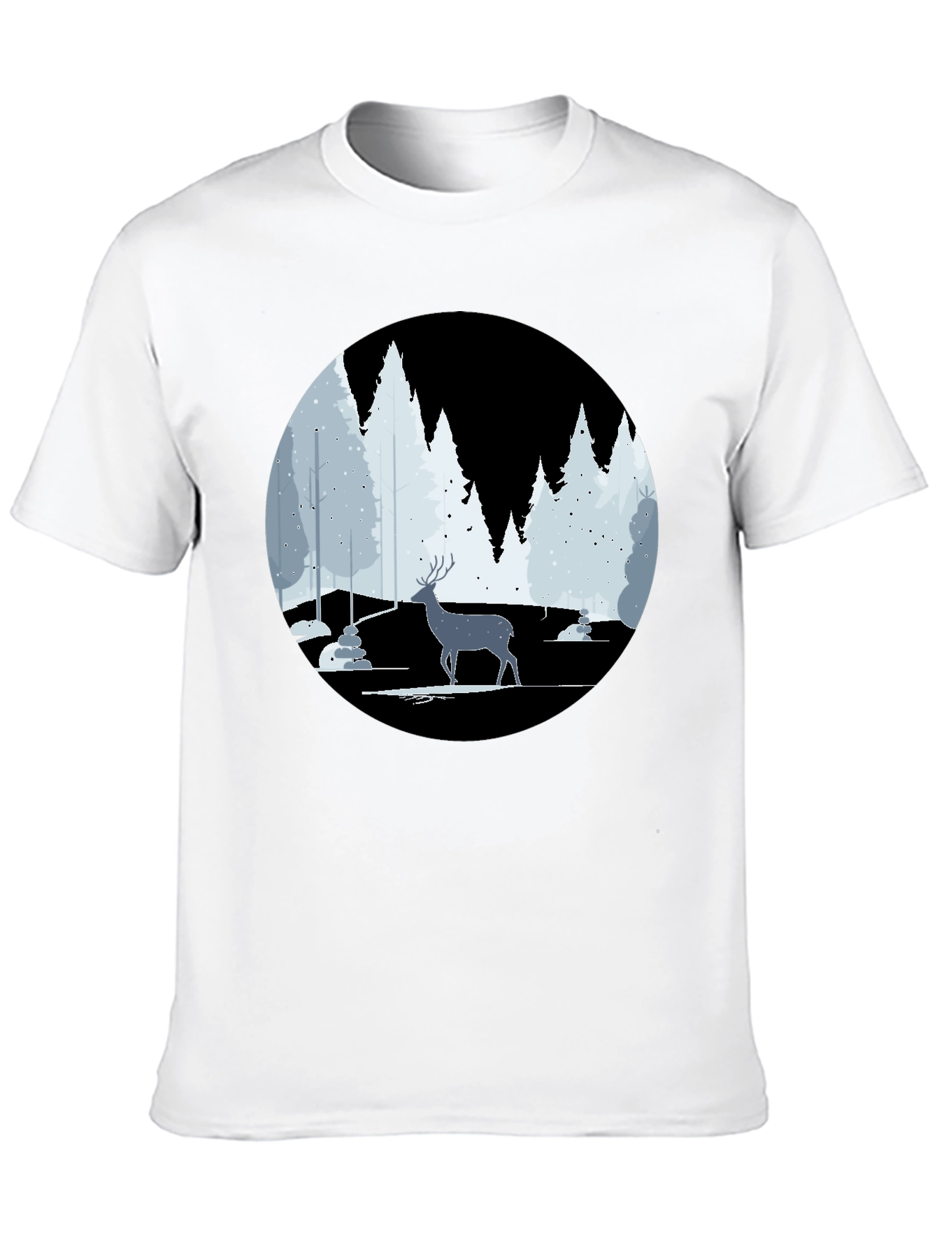 Winter Deer Scene Graphic Tee - Black