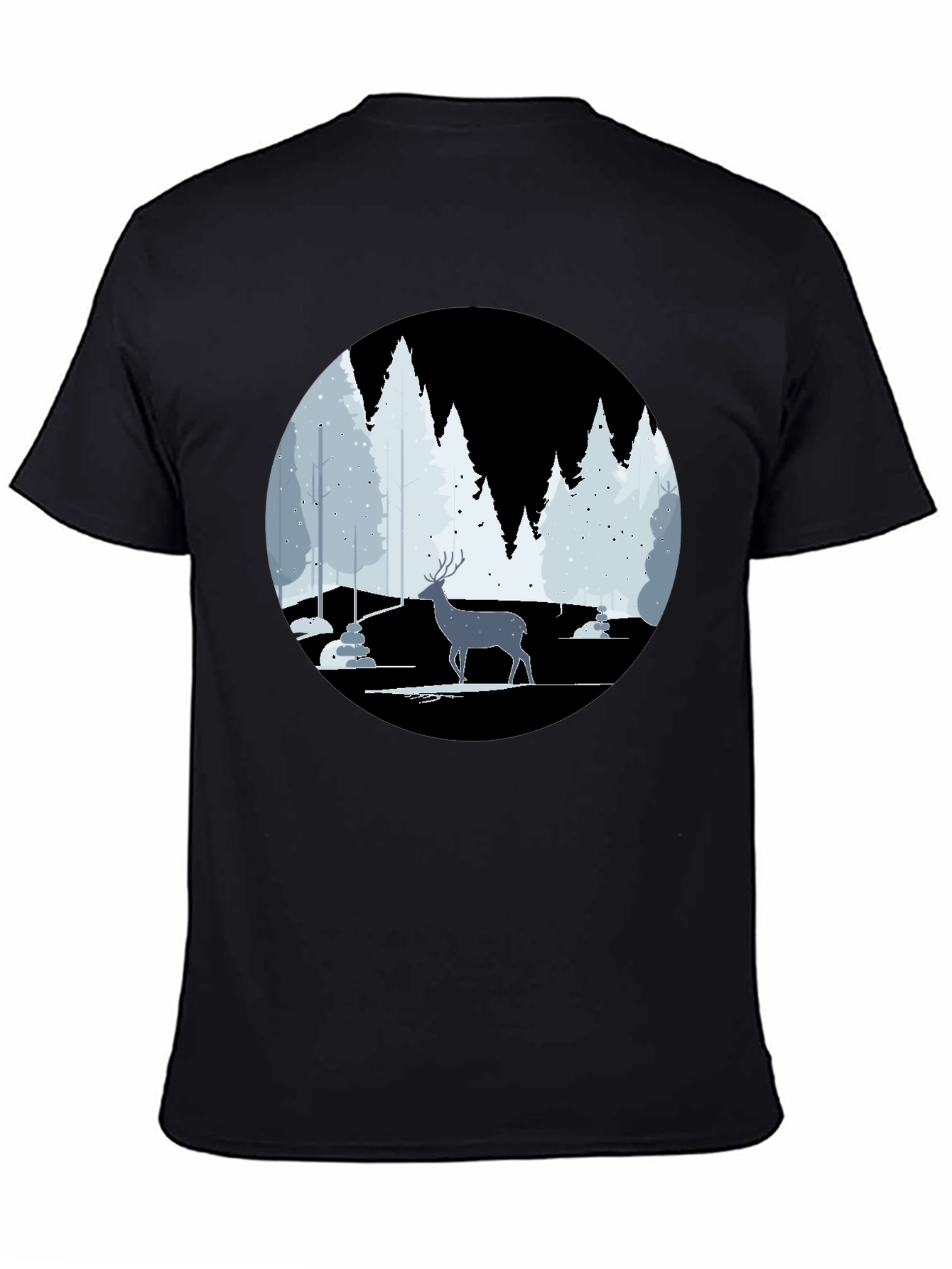 Winter Deer Scene Graphic Tee - Black