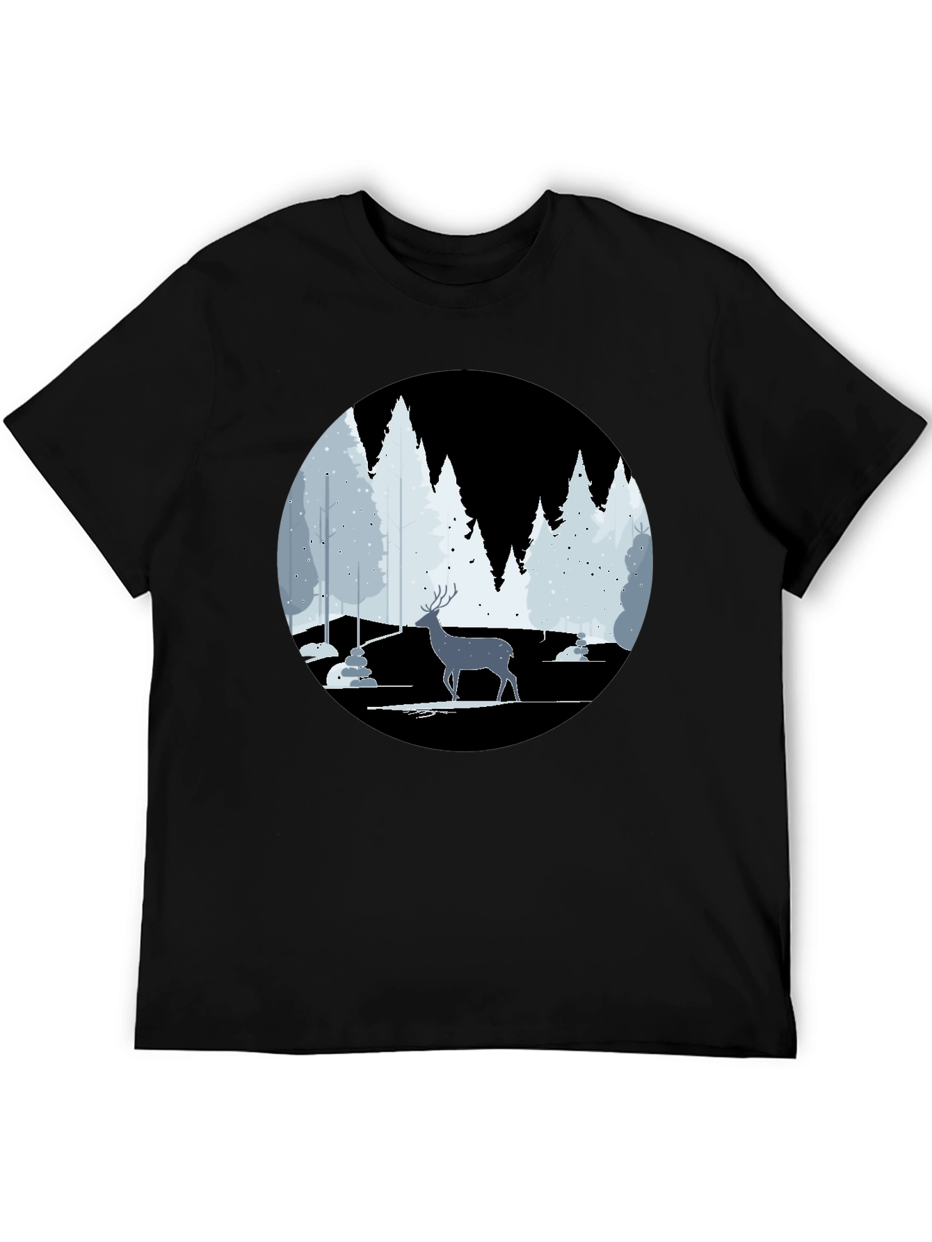Winter Deer Scene Graphic Tee - Black