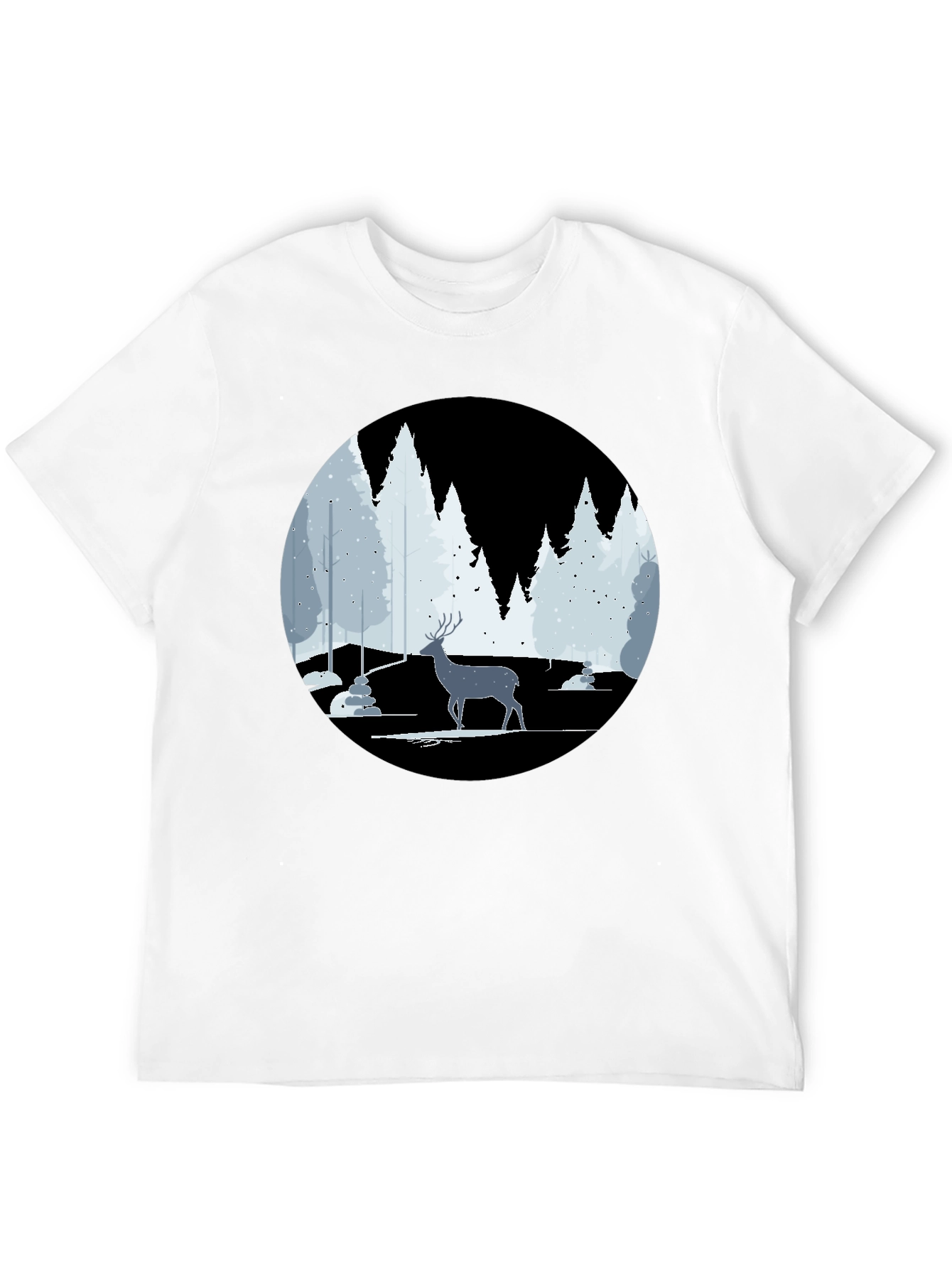 Winter Deer Scene Graphic Tee - Black