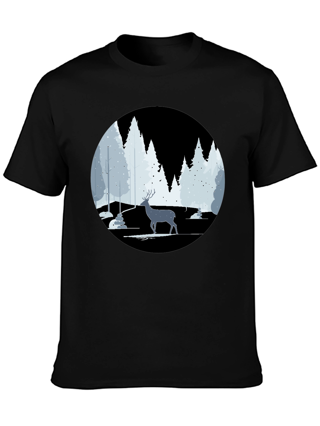 Winter Deer Scene Graphic Tee - Black