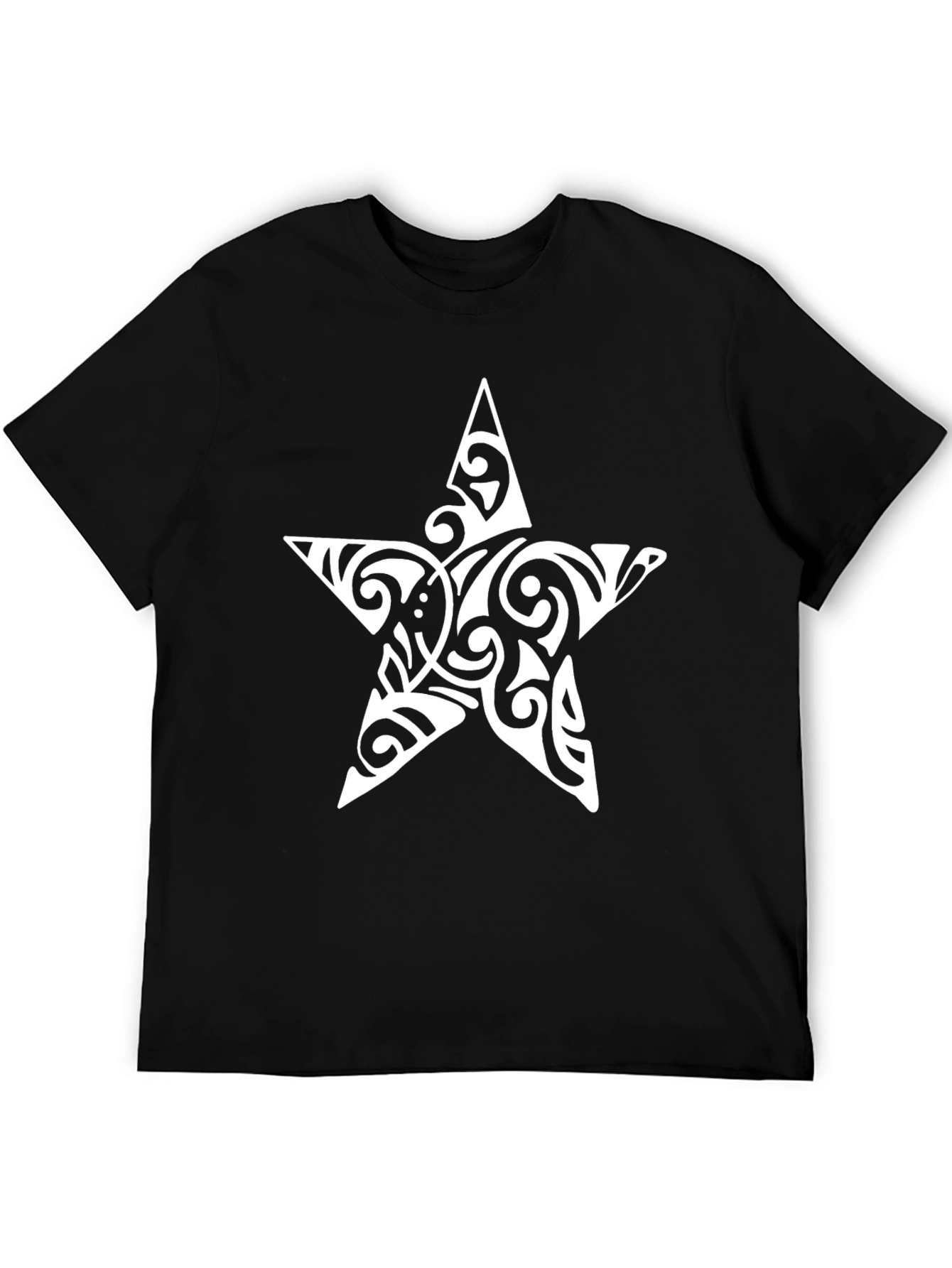 Tribal Star Graphic Tee - Black Cotton Casual Top