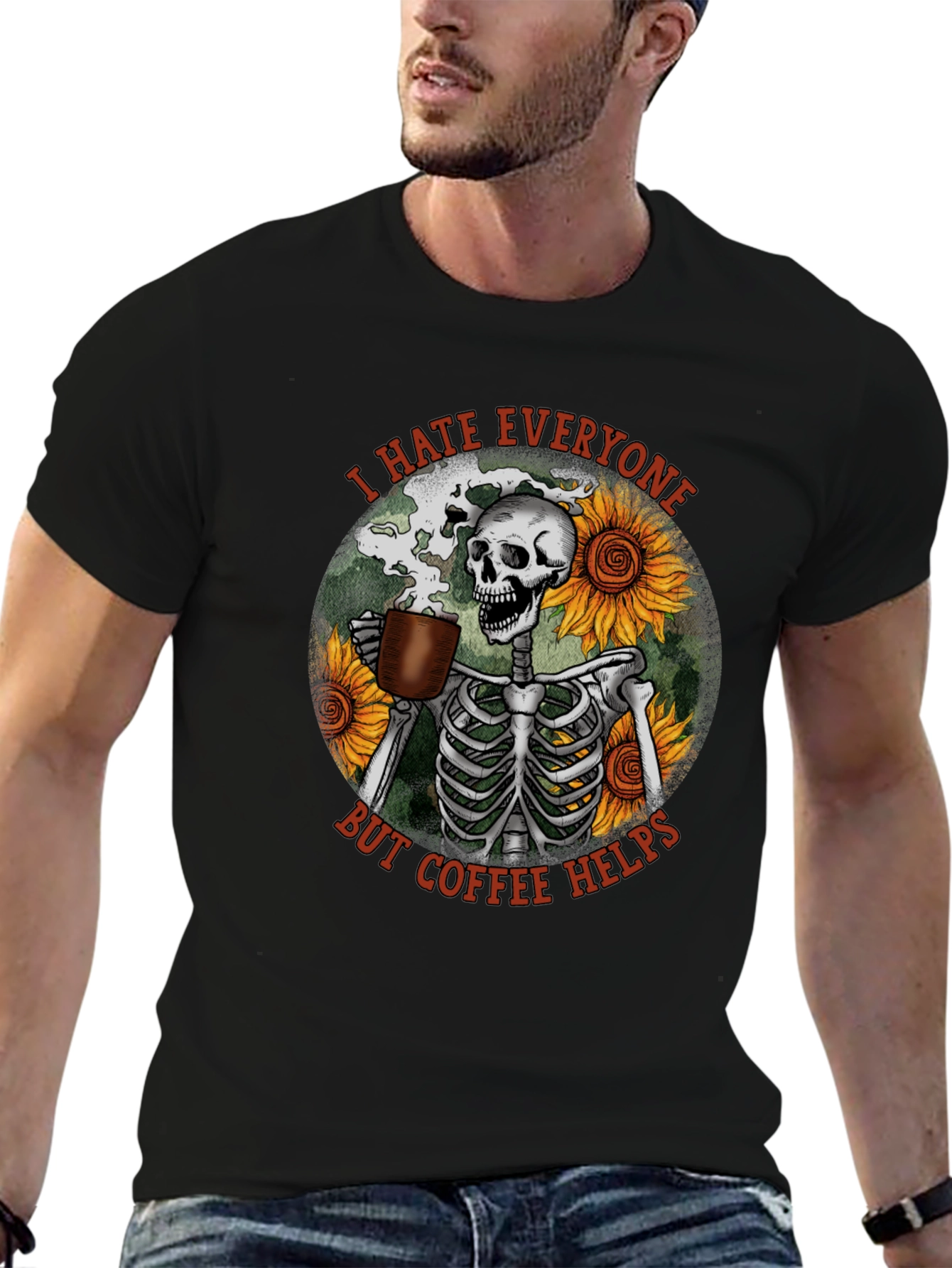 I Hate Everyone But Coffee Helps Skeleton T-Shirt