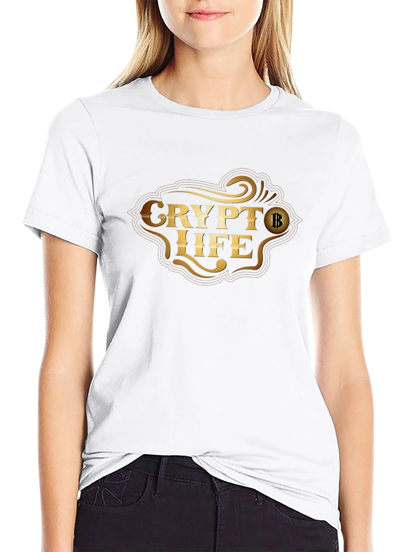 Crypto Life Bitcoin T-Shirt - Golden Design