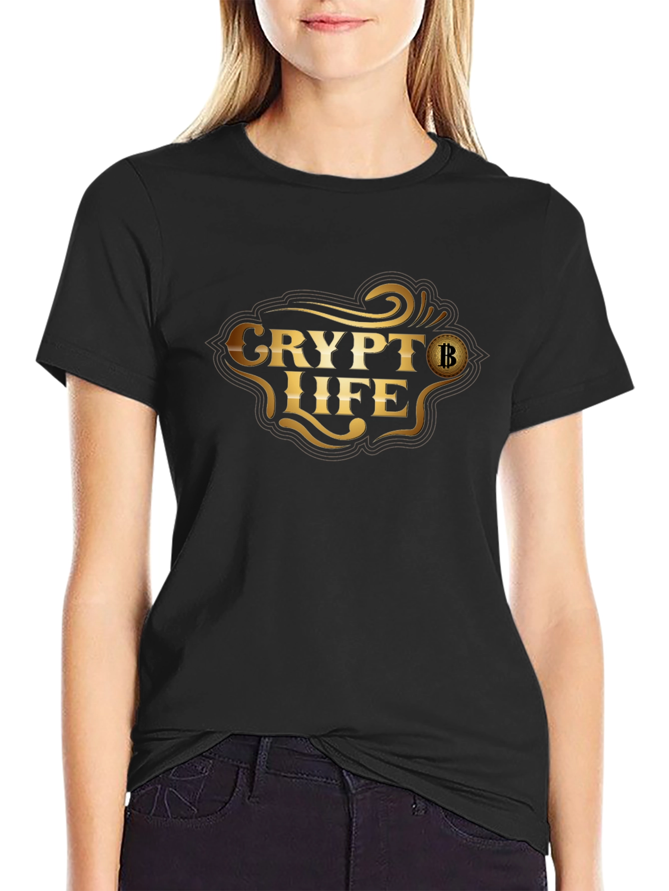 Crypto Life Bitcoin T-Shirt - Golden Design