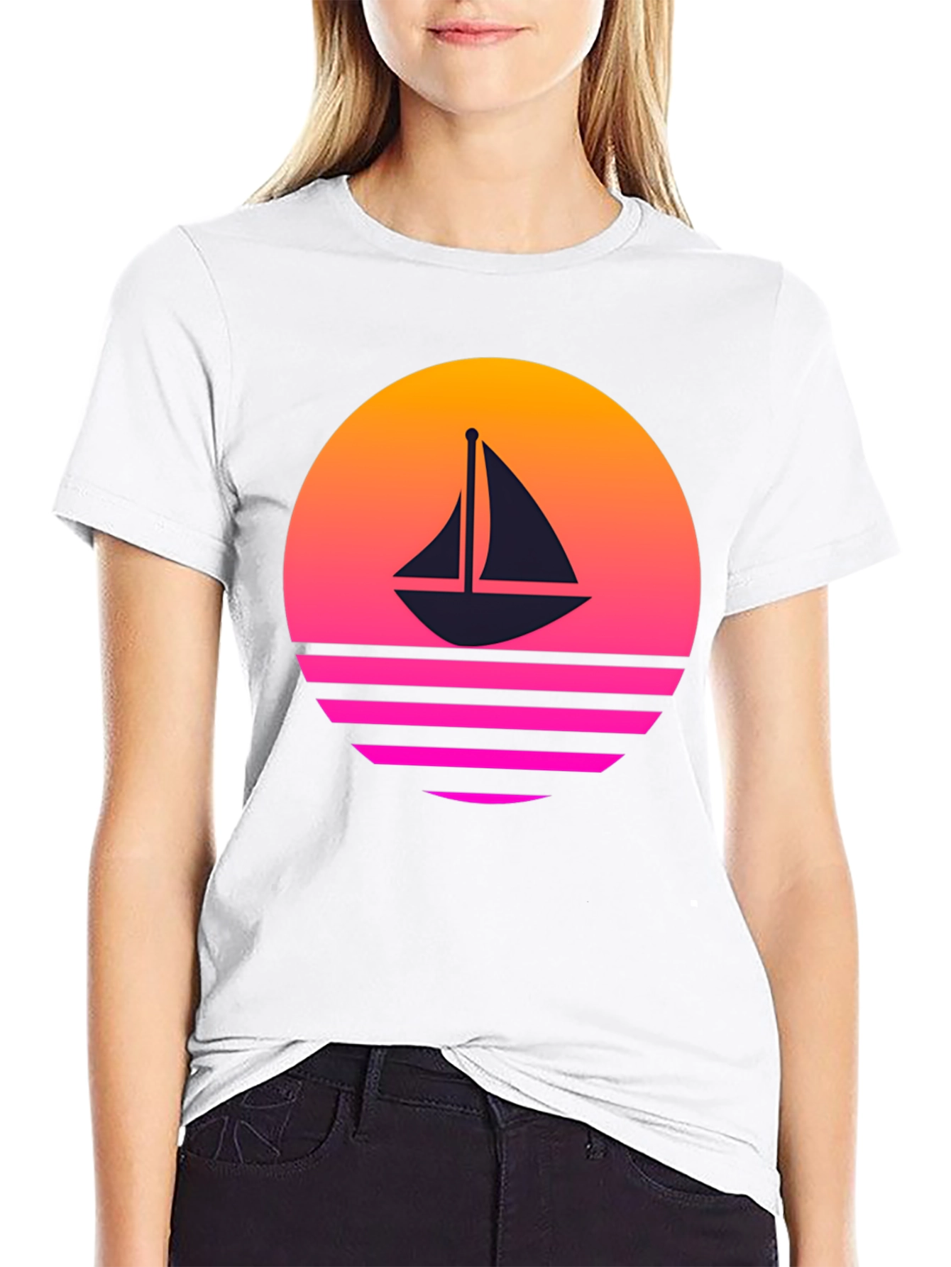 Retro Sunset Sailboat Graphic T-Shirt