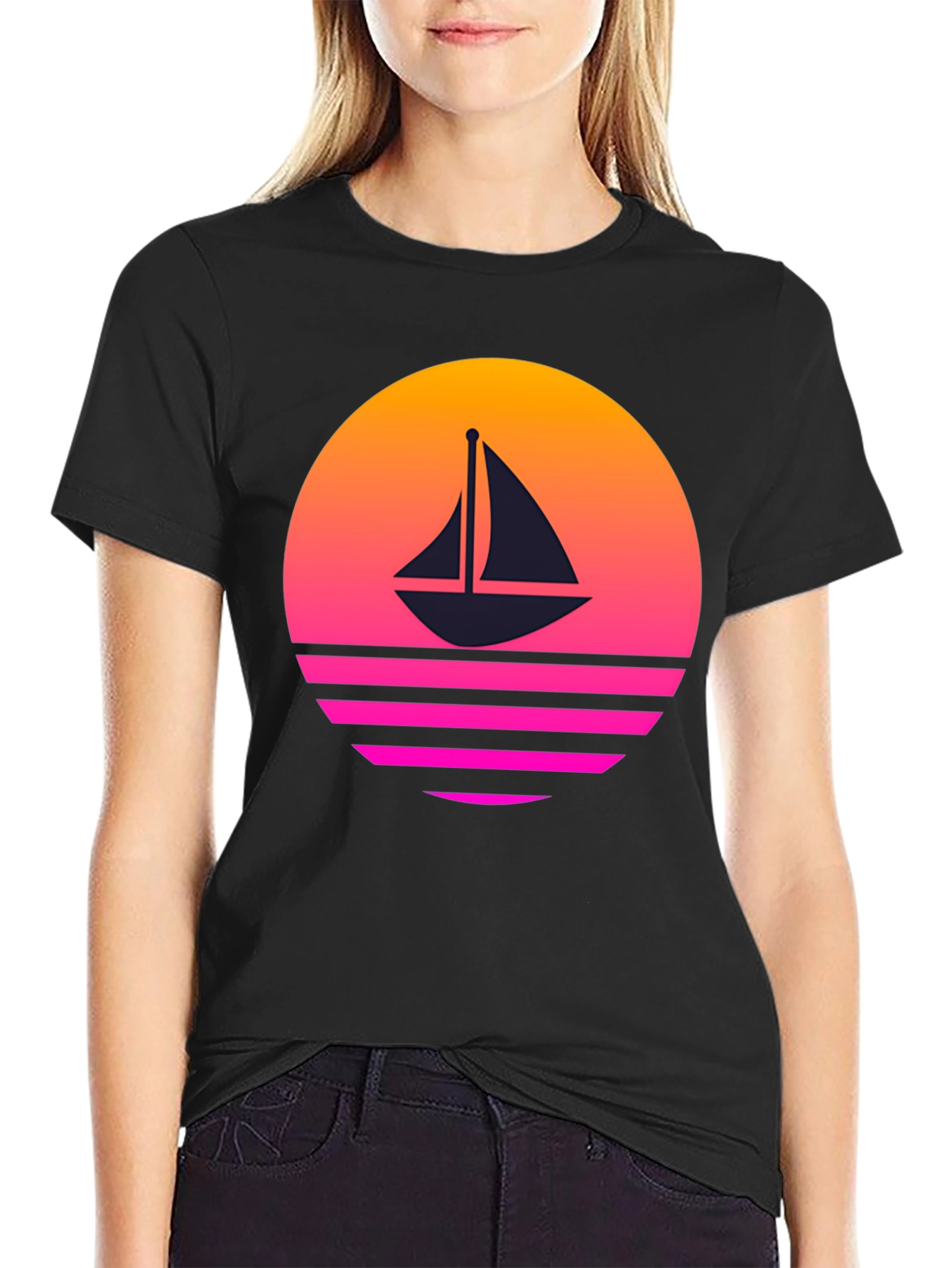 Retro Sunset Sailboat Graphic T-Shirt