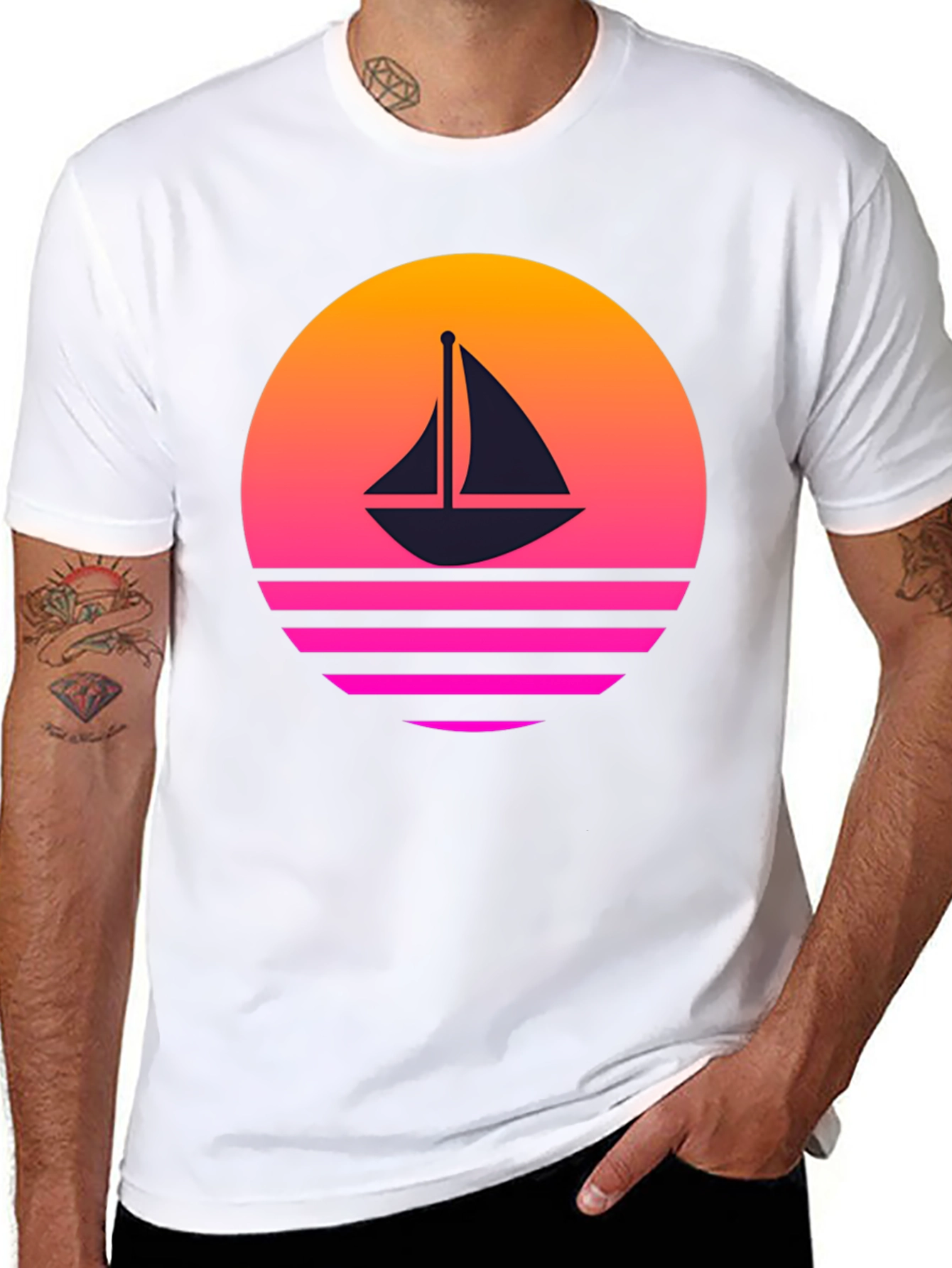 Retro Sunset Sailboat Graphic T-Shirt