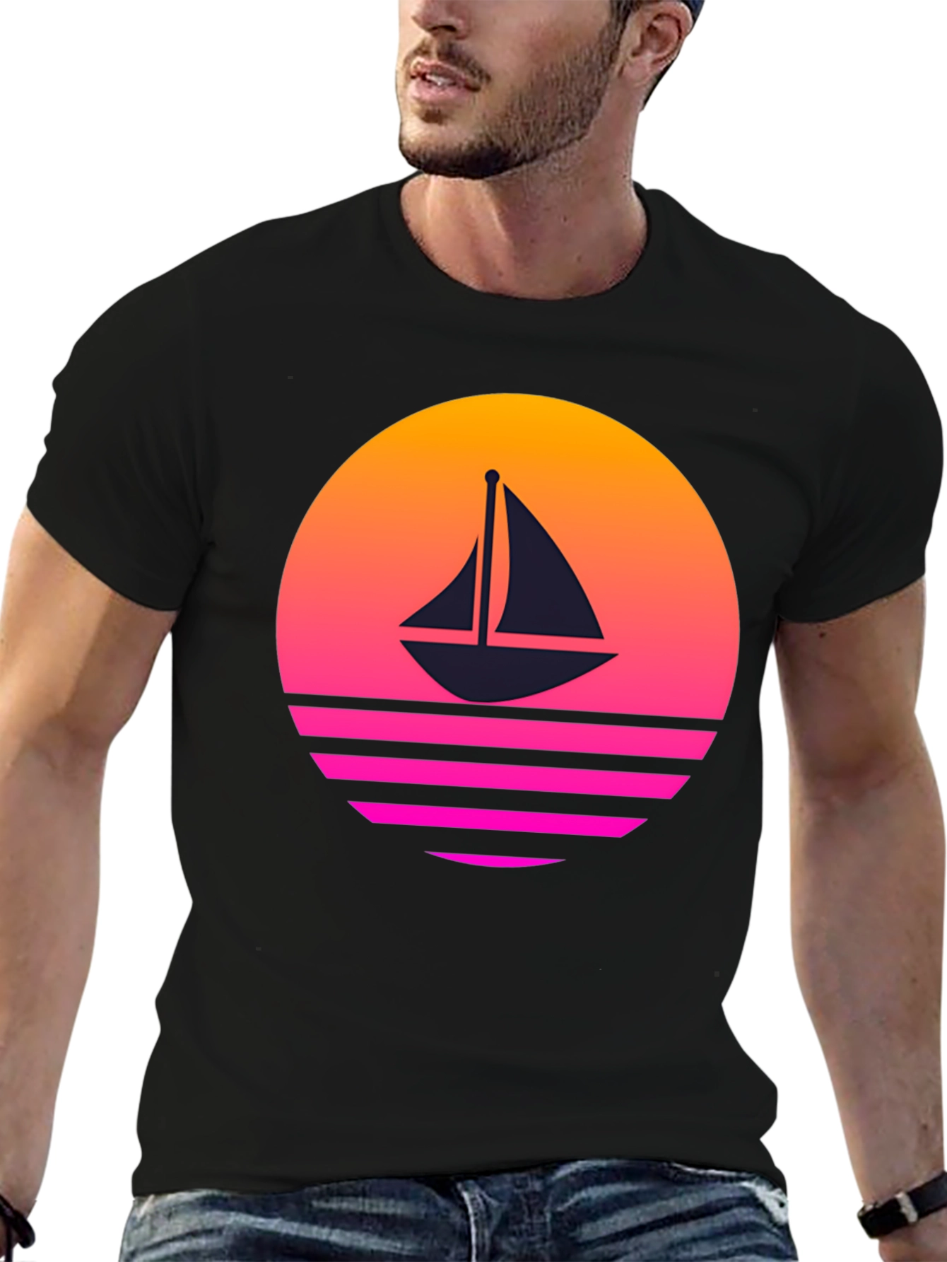 Retro Sunset Sailboat Graphic T-Shirt