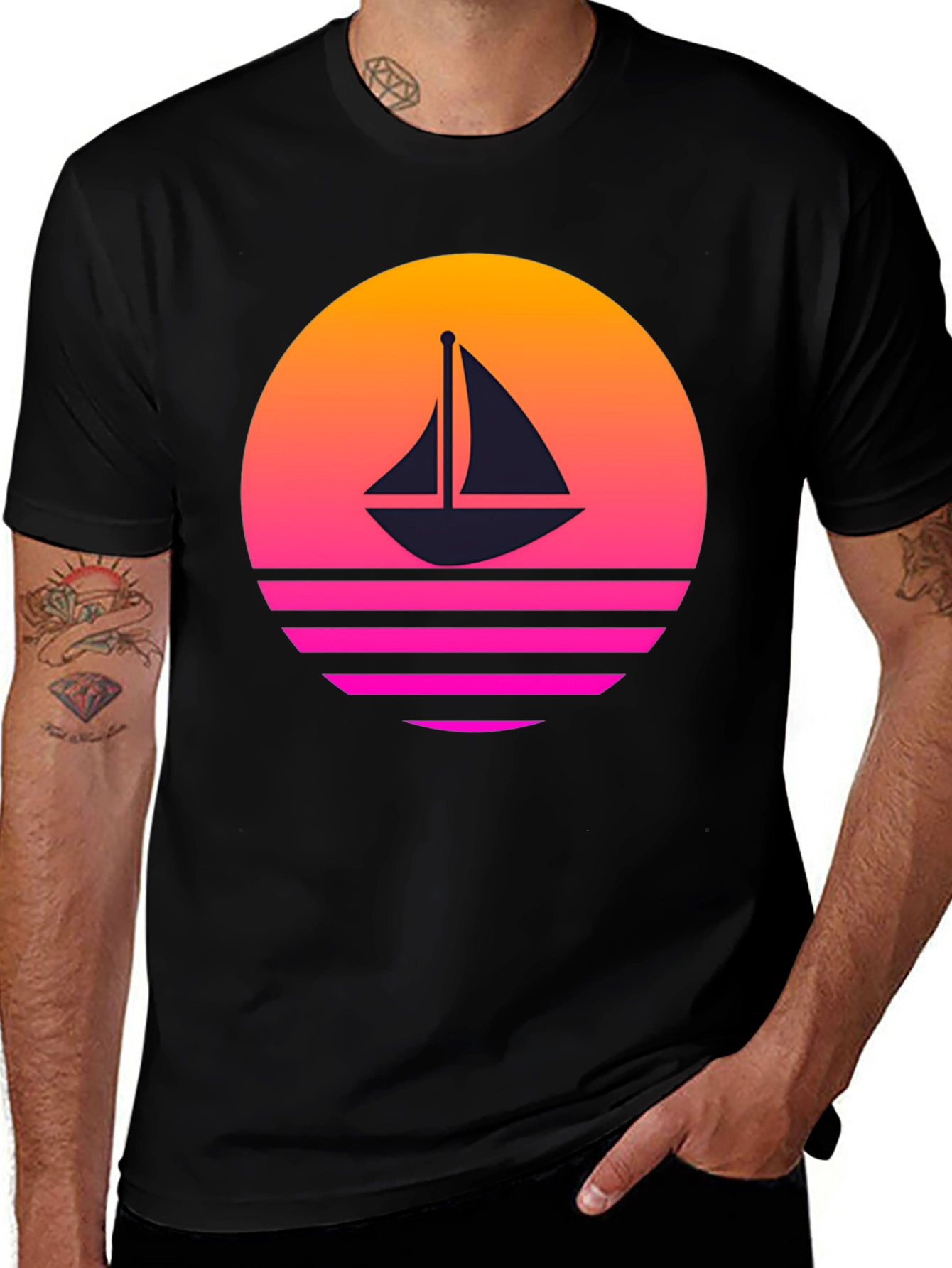Retro Sunset Sailboat Graphic T-Shirt
