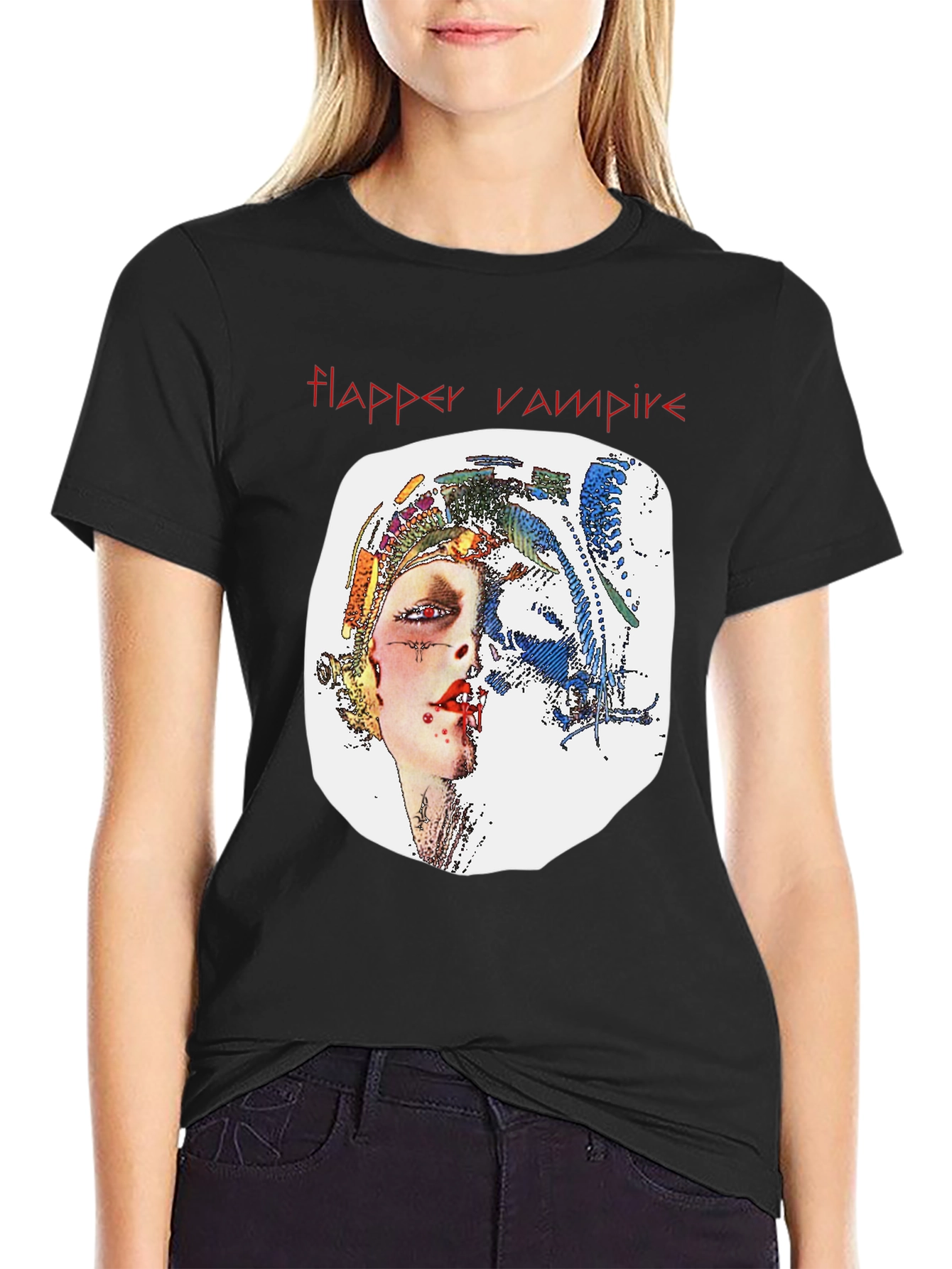 Flapper Vampire Graphic Tee - Black T-Shirt