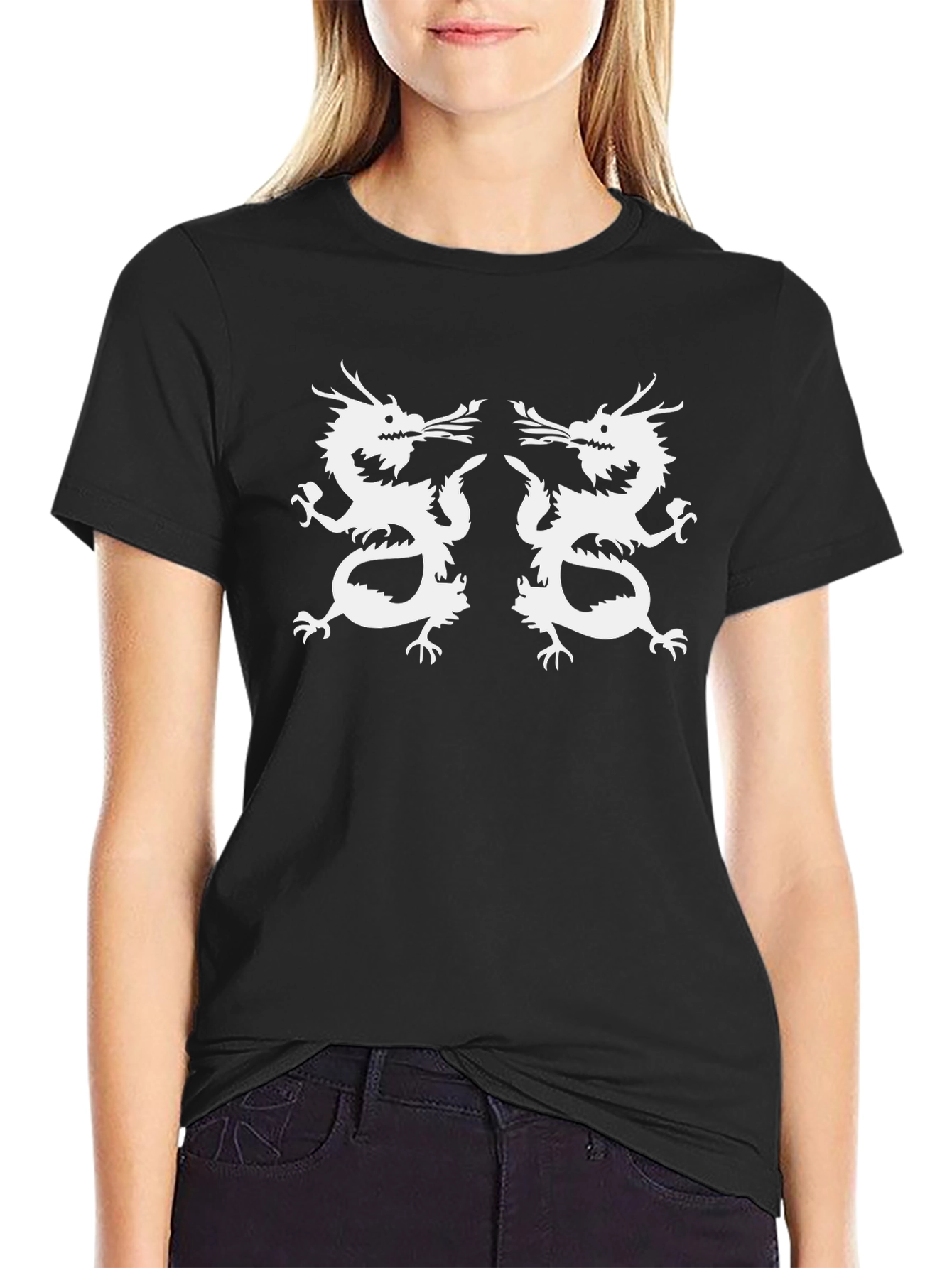 Twin Dragon Graphic Tee - Black Cotton T-Shirt