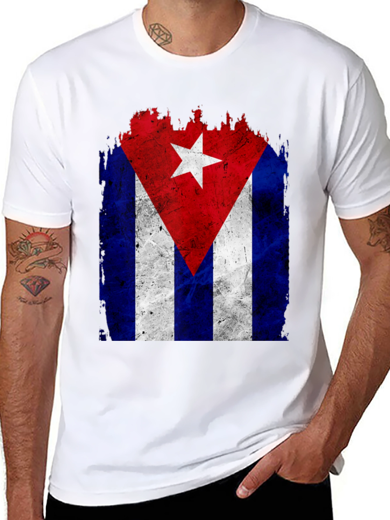 Cuban Flag Graphic Tee - Distressed Design