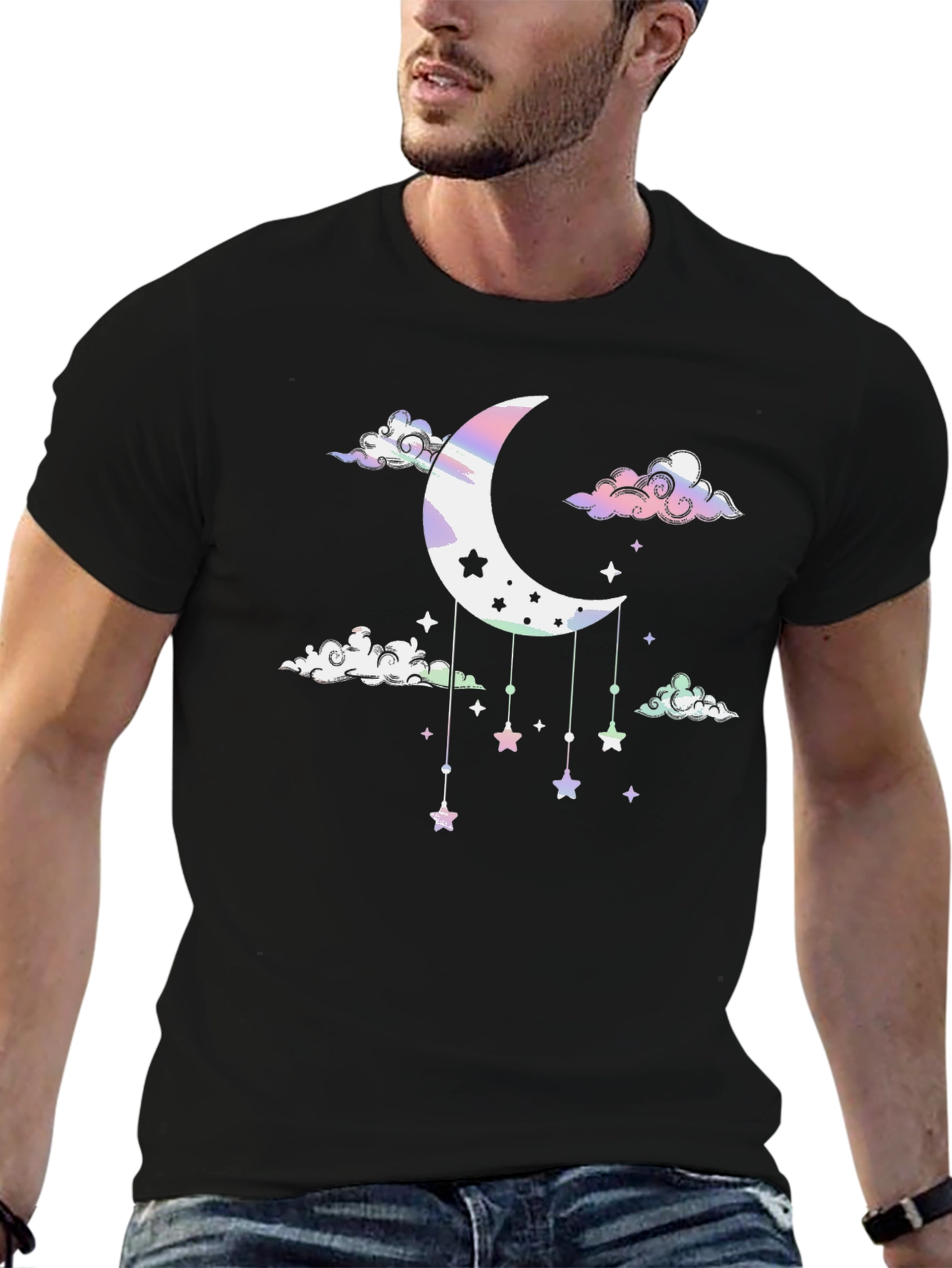 Celestial Dreamscape Tee: Moon & Stars