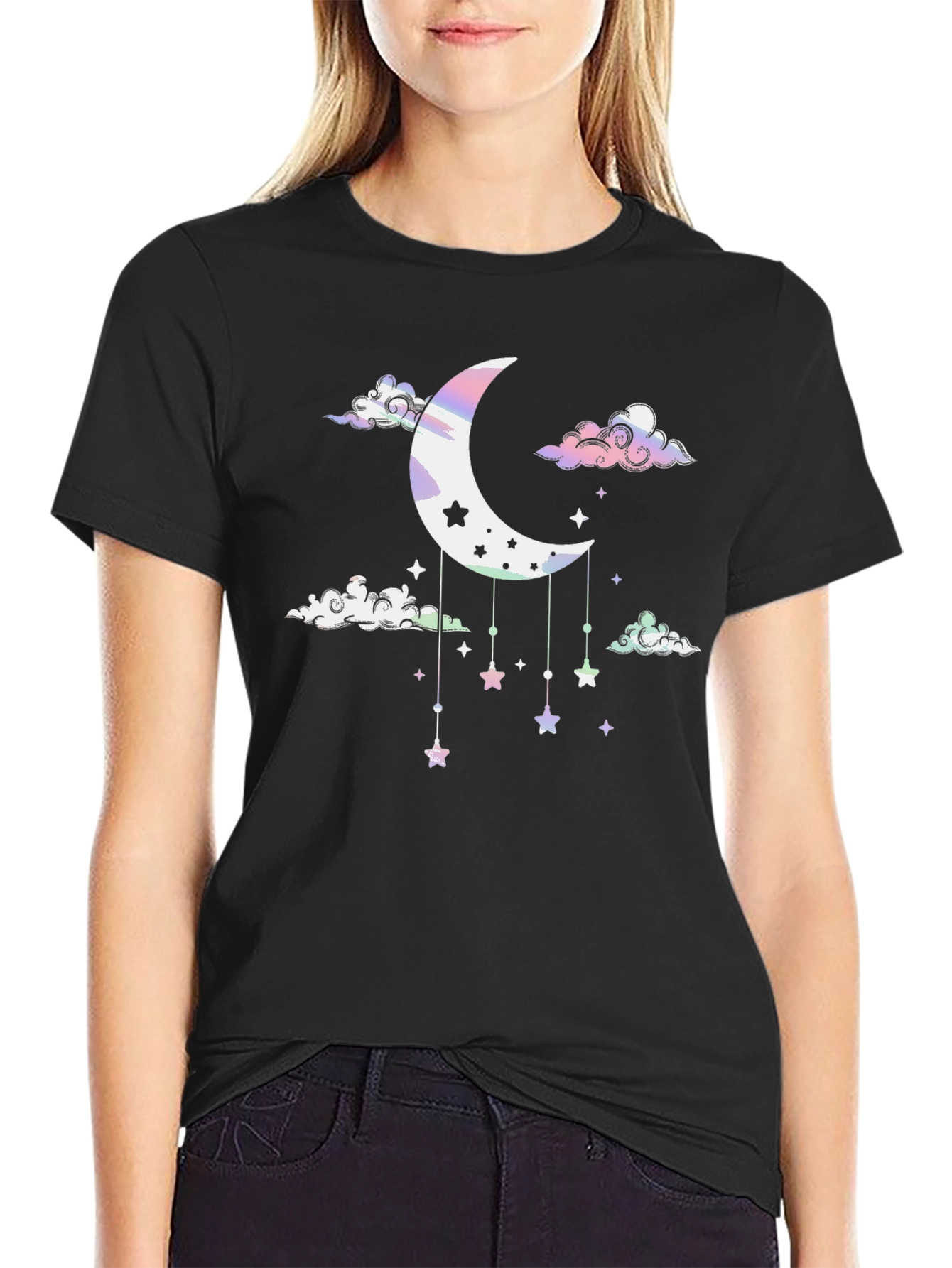 Celestial Dreamscape Tee: Moon & Stars
