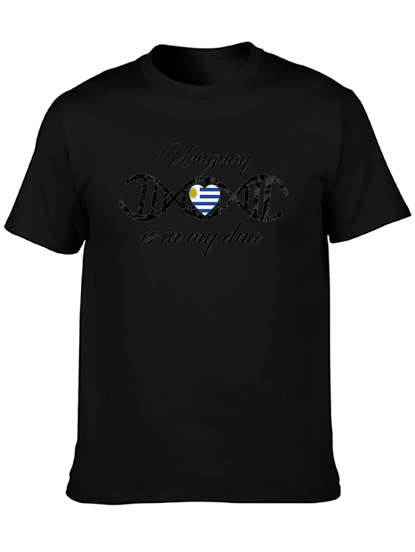 Uruguay DNA Flag Heart Black T-Shirt