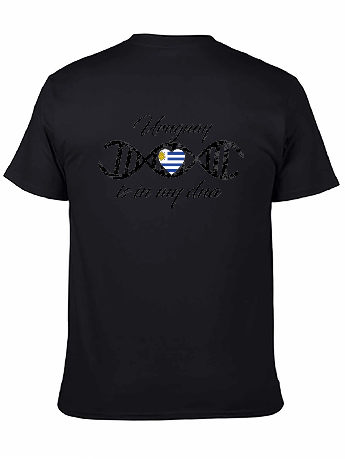 Uruguay DNA Flag Heart Black T-Shirt