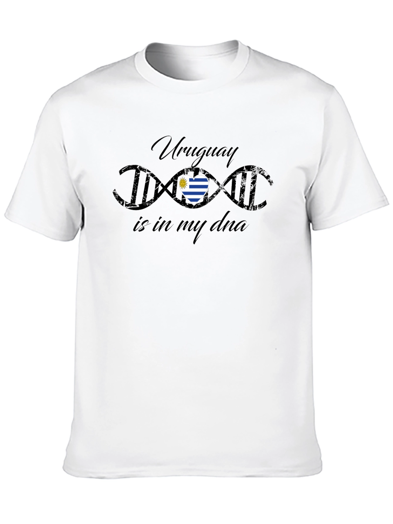 Uruguay DNA Flag Heart Black T-Shirt