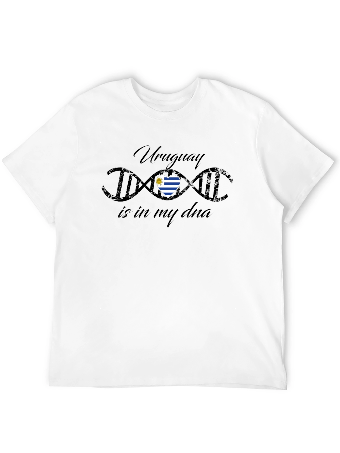 Uruguay DNA Flag Heart Black T-Shirt
