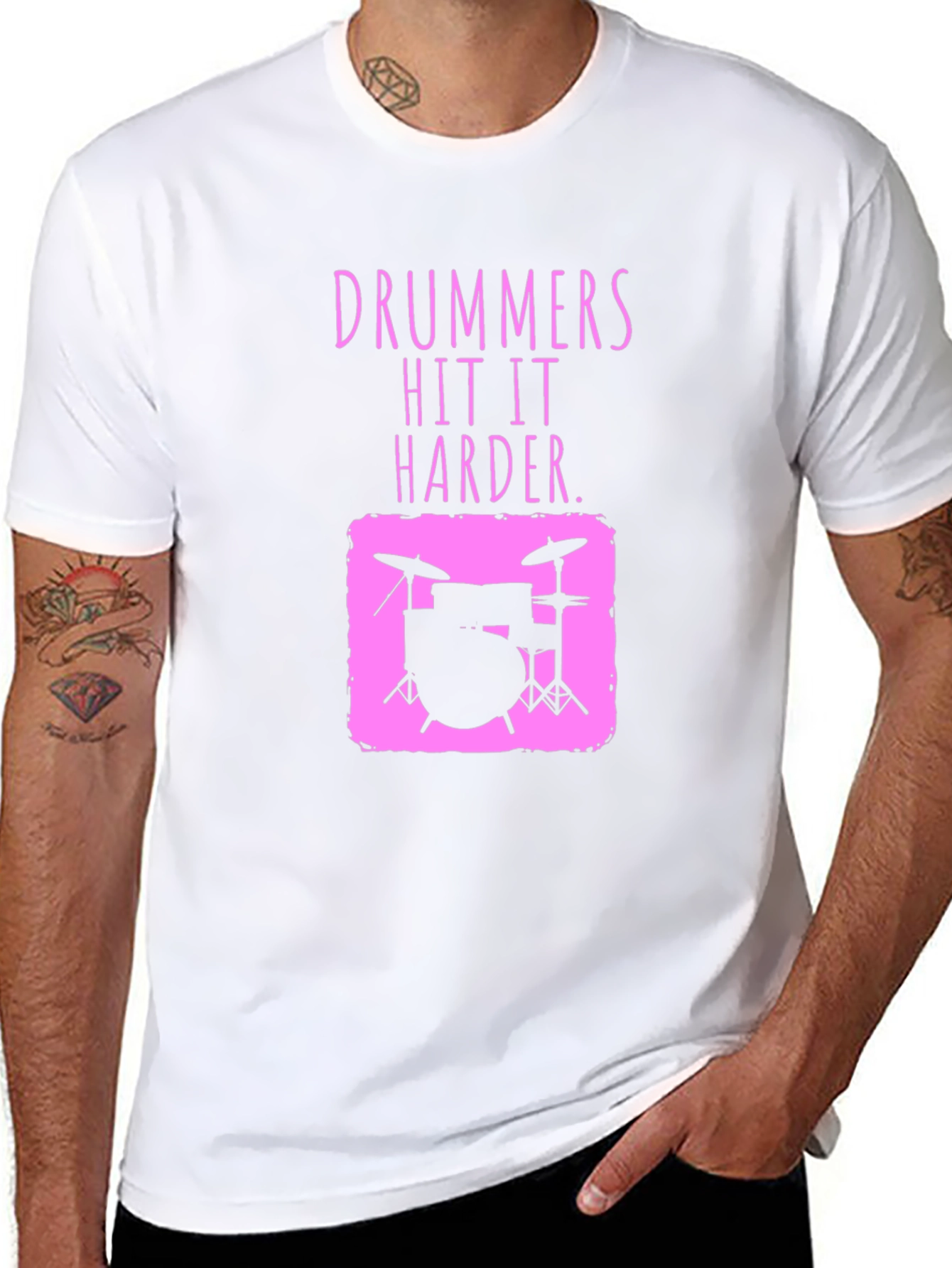 Drummer Hit It Harder Pink Graphic Tee