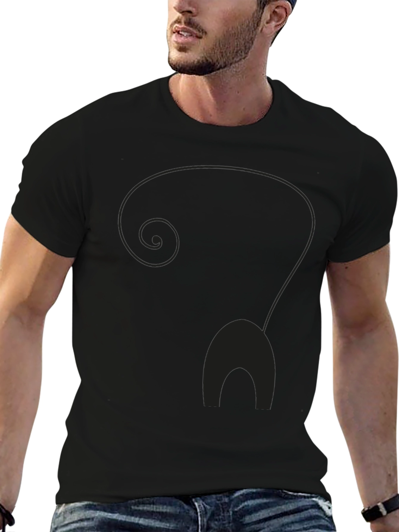 Mens Black Cat Silhouette Graphic T-Shirt