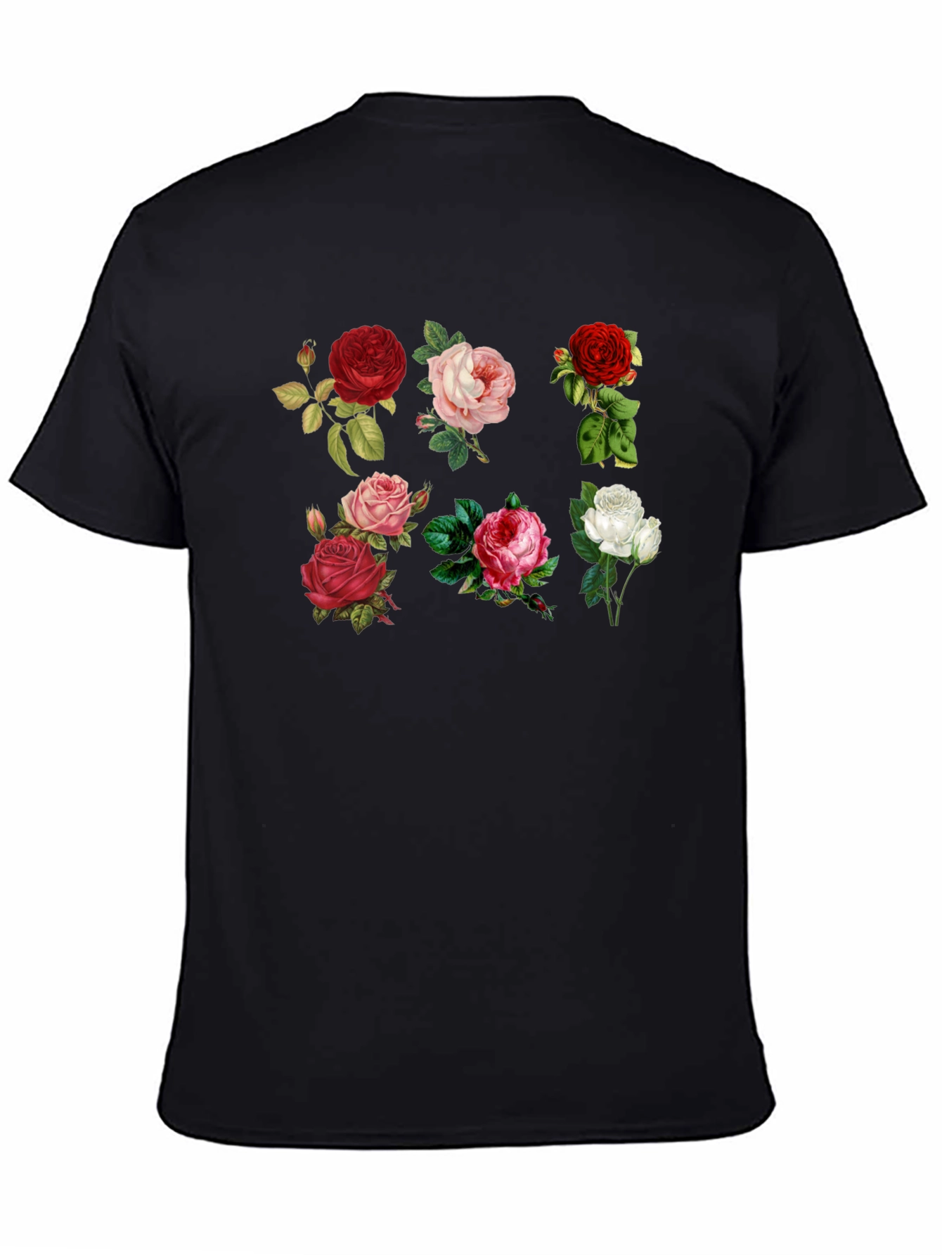 Floral Roses Print Black T-Shirt