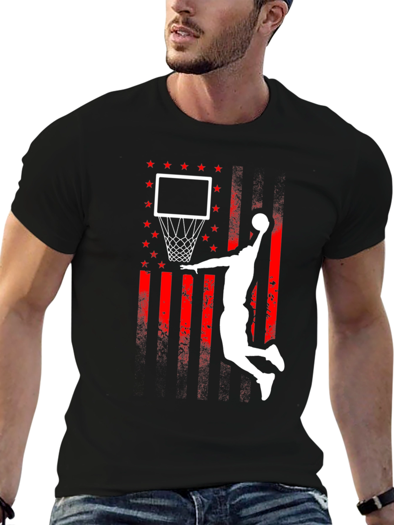 Basketball Dunk USA Flag Graphic T-Shirt