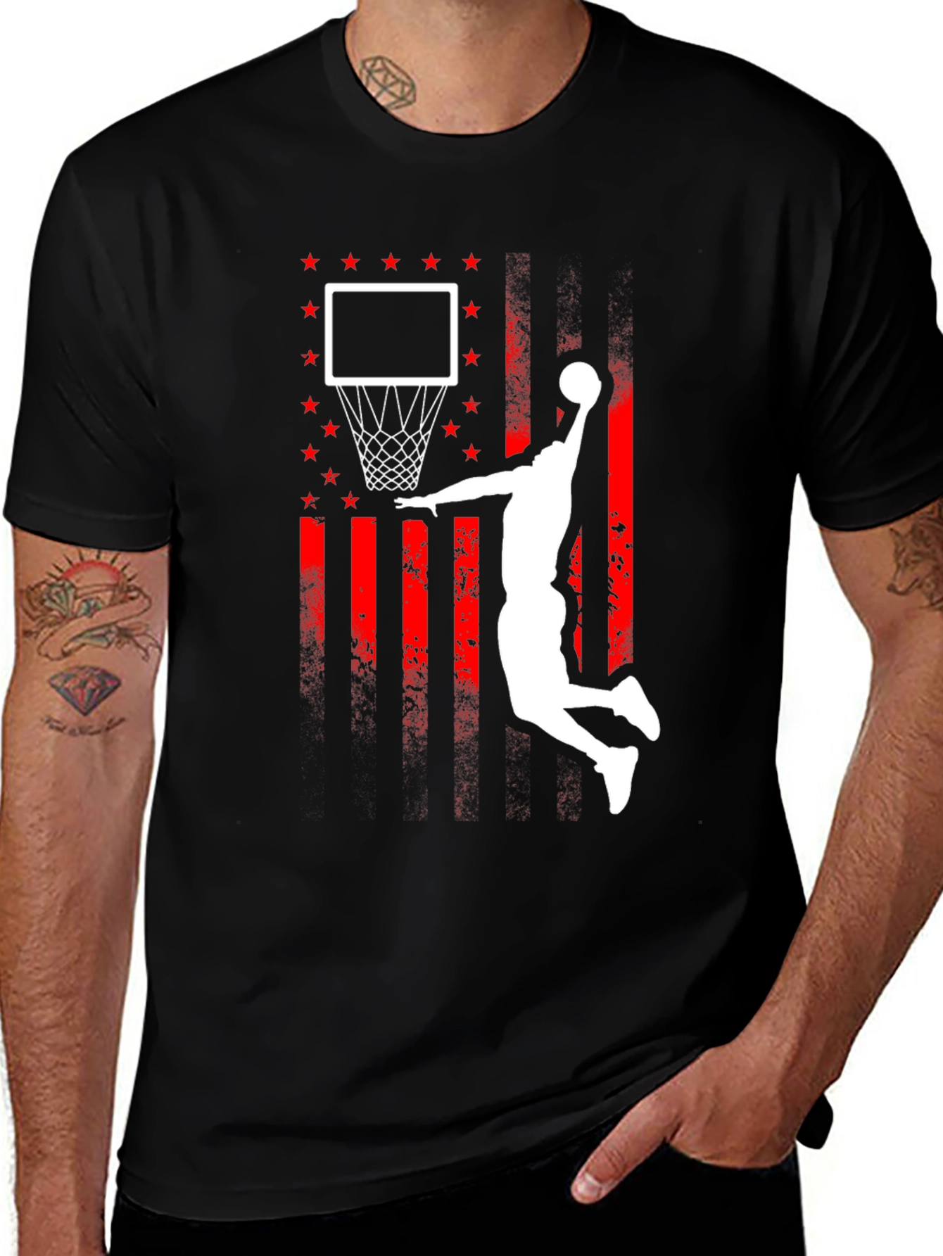 Basketball Dunk USA Flag Graphic T-Shirt