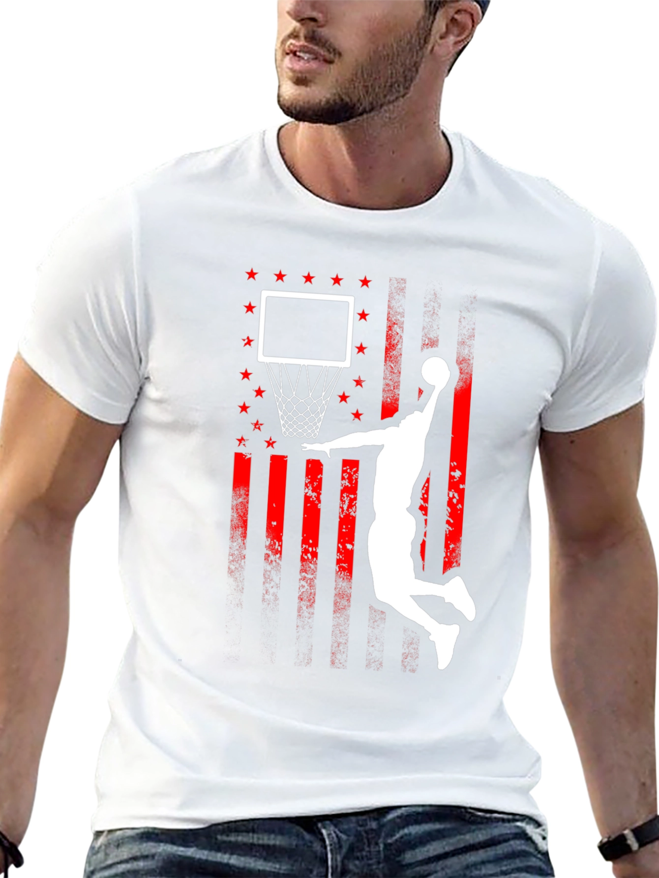 Basketball Dunk USA Flag Graphic T-Shirt