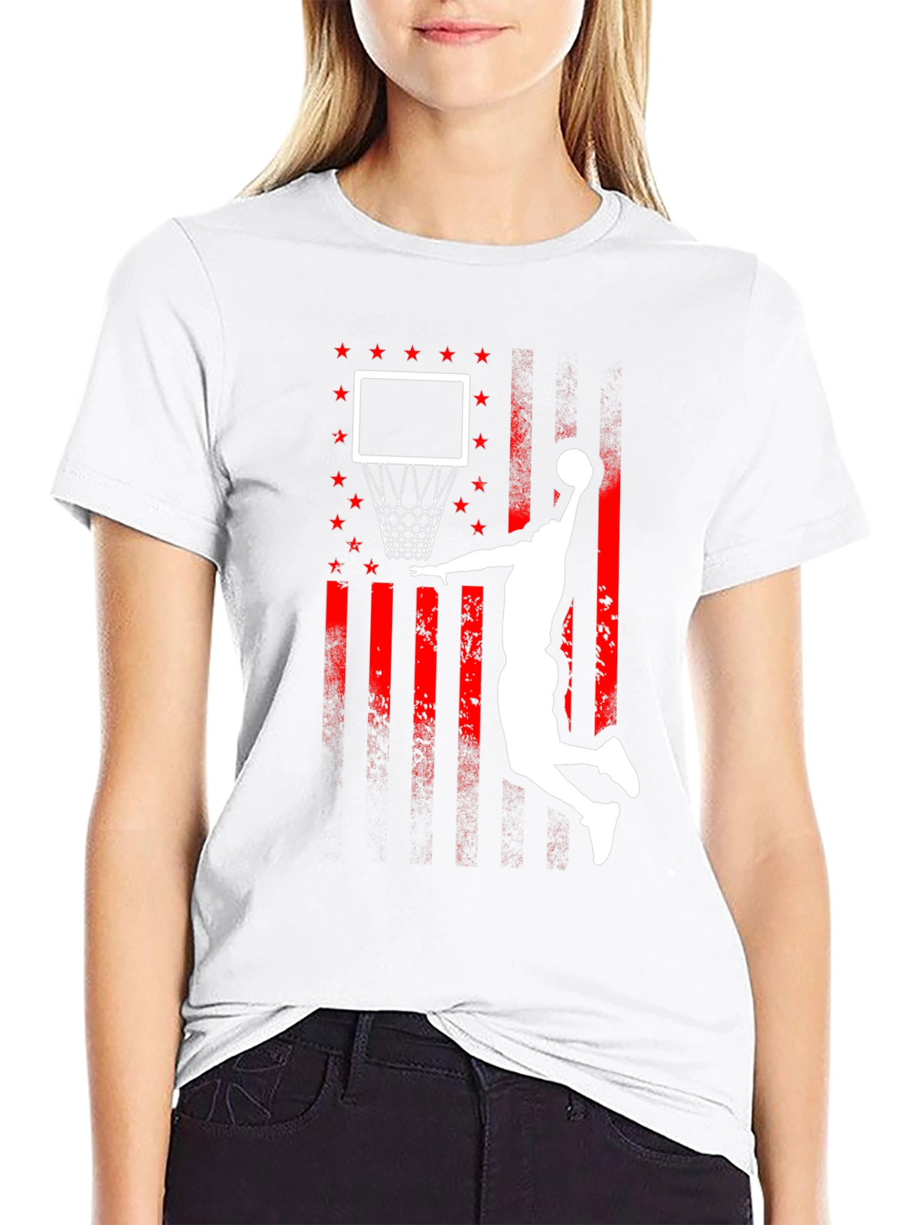 Basketball Dunk USA Flag Graphic T-Shirt