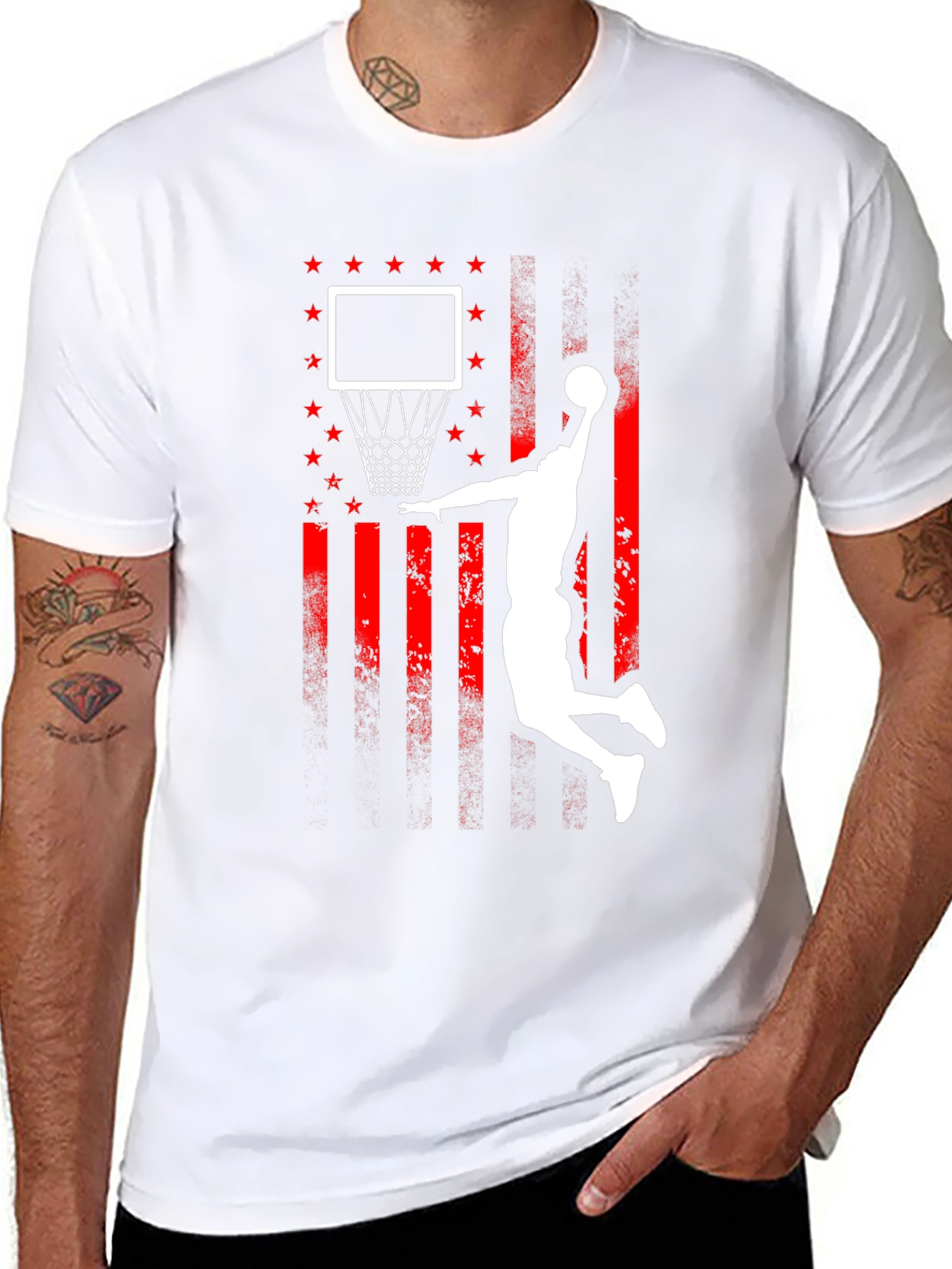 Basketball Dunk USA Flag Graphic T-Shirt