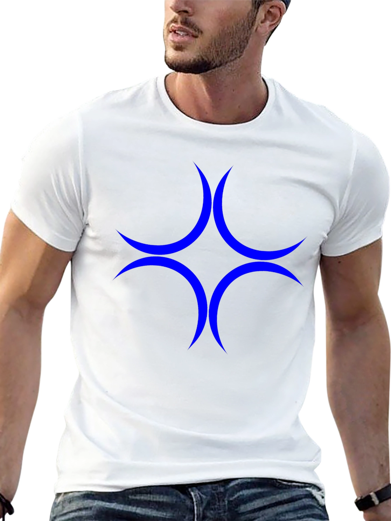 Modern Blue Crescent Star Graphic T-Shirt - Casual Style